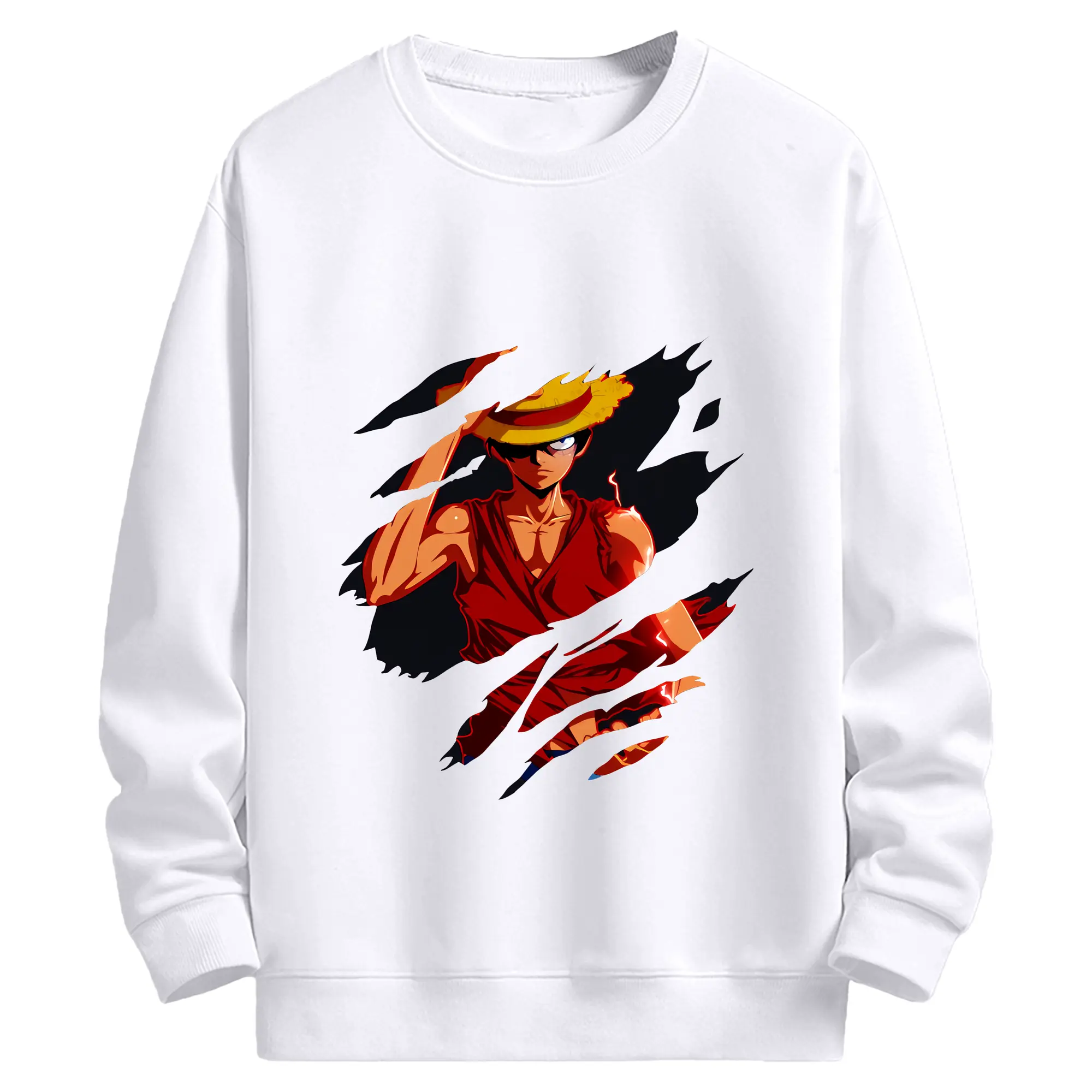 ワンピース グッズ モンキー・D・ルフィ - 高品質 クルーネック スウェット ・ コットン59％ ポリエステル41％ ・ ユニセックス 長袖 トレーナー ・ カジュアル デイリー スポーツ 散歩用