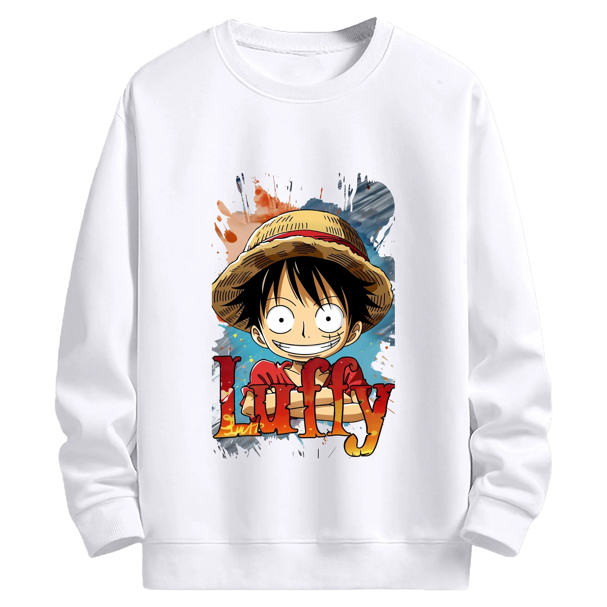 ワンピース グッズ モンキー・D・ルフィ - 高品質 クルーネック スウェット ・ コットン59％ ポリエステル41％ ・ ユニセックス 長袖 トレーナー ・ カジュアル デイリー スポーツ 散歩用