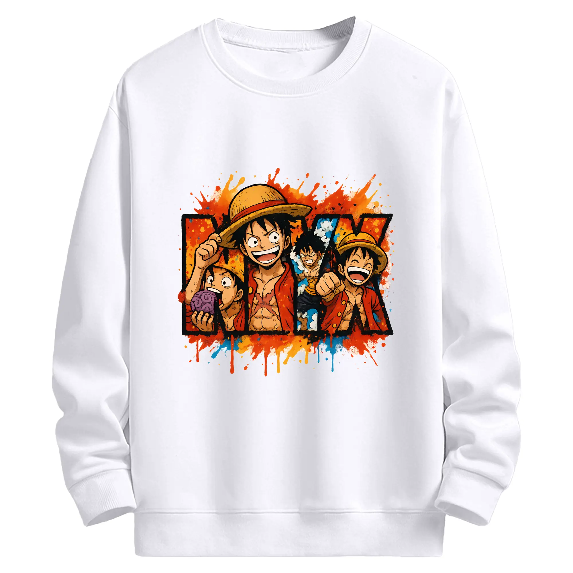 ワンピース グッズ モンキー・D・ルフィ - 高品質 クルーネック スウェット ・ コットン59％ ポリエステル41％ ・ ユニセックス 長袖 トレーナー ・ カジュアル デイリー スポーツ 散歩用