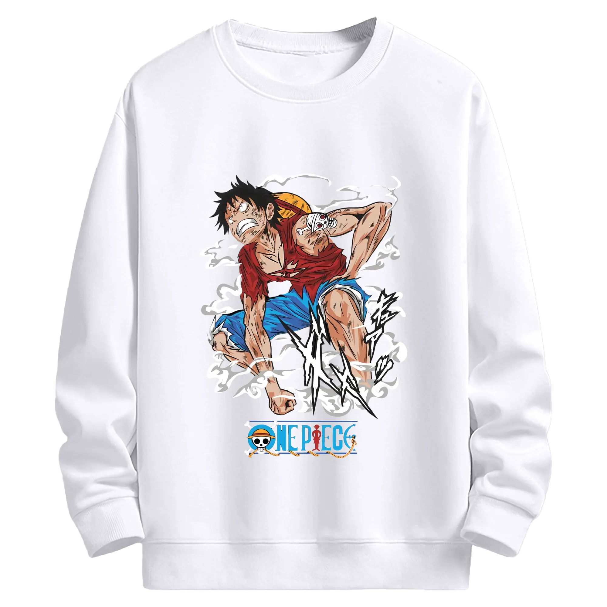 ワンピース グッズ モンキー・D・ルフィ - 高品質 クルーネック スウェット ・ コットン59％ ポリエステル41％ ・ ユニセックス 長袖 トレーナー ・ カジュアル デイリー スポーツ 散歩用