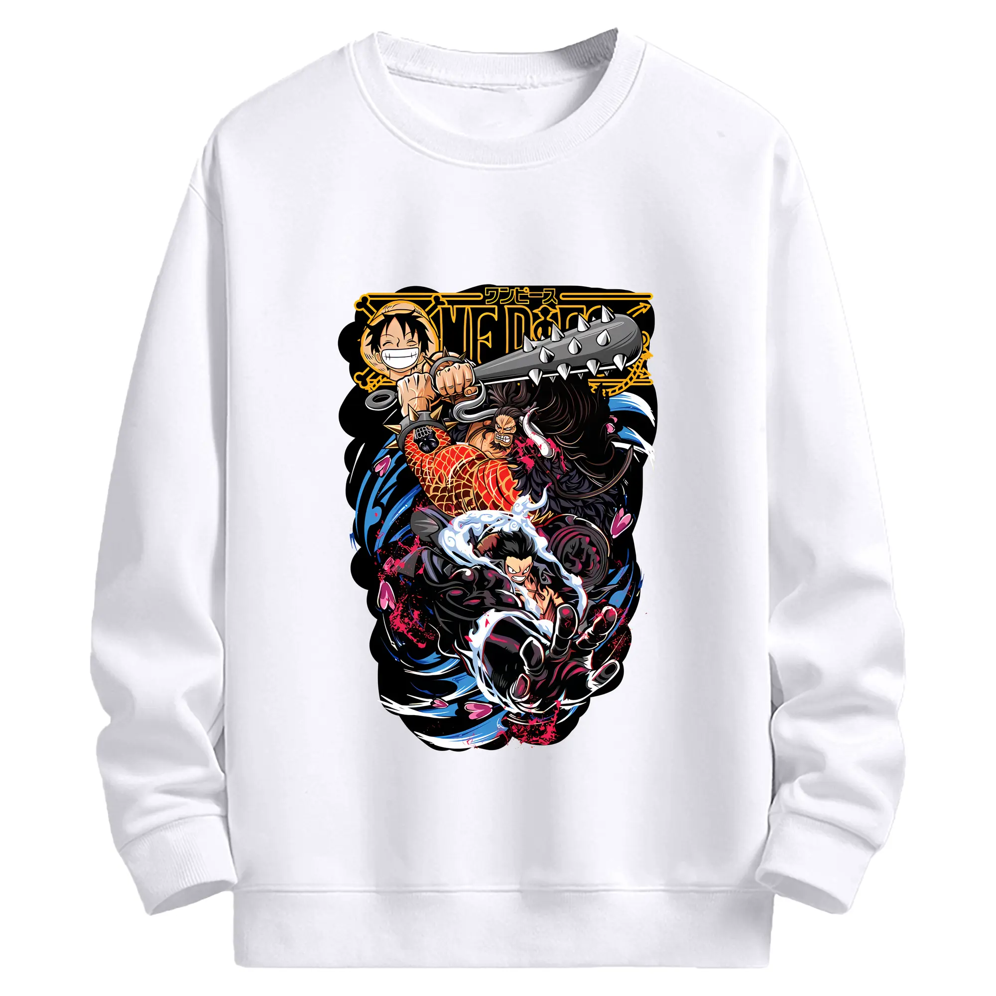 ワンピース グッズ モンキー・D・ルフィ - 高品質 クルーネック スウェット ・ コットン59％ ポリエステル41％ ・ ユニセックス 長袖 トレーナー ・ カジュアル デイリー スポーツ 散歩用