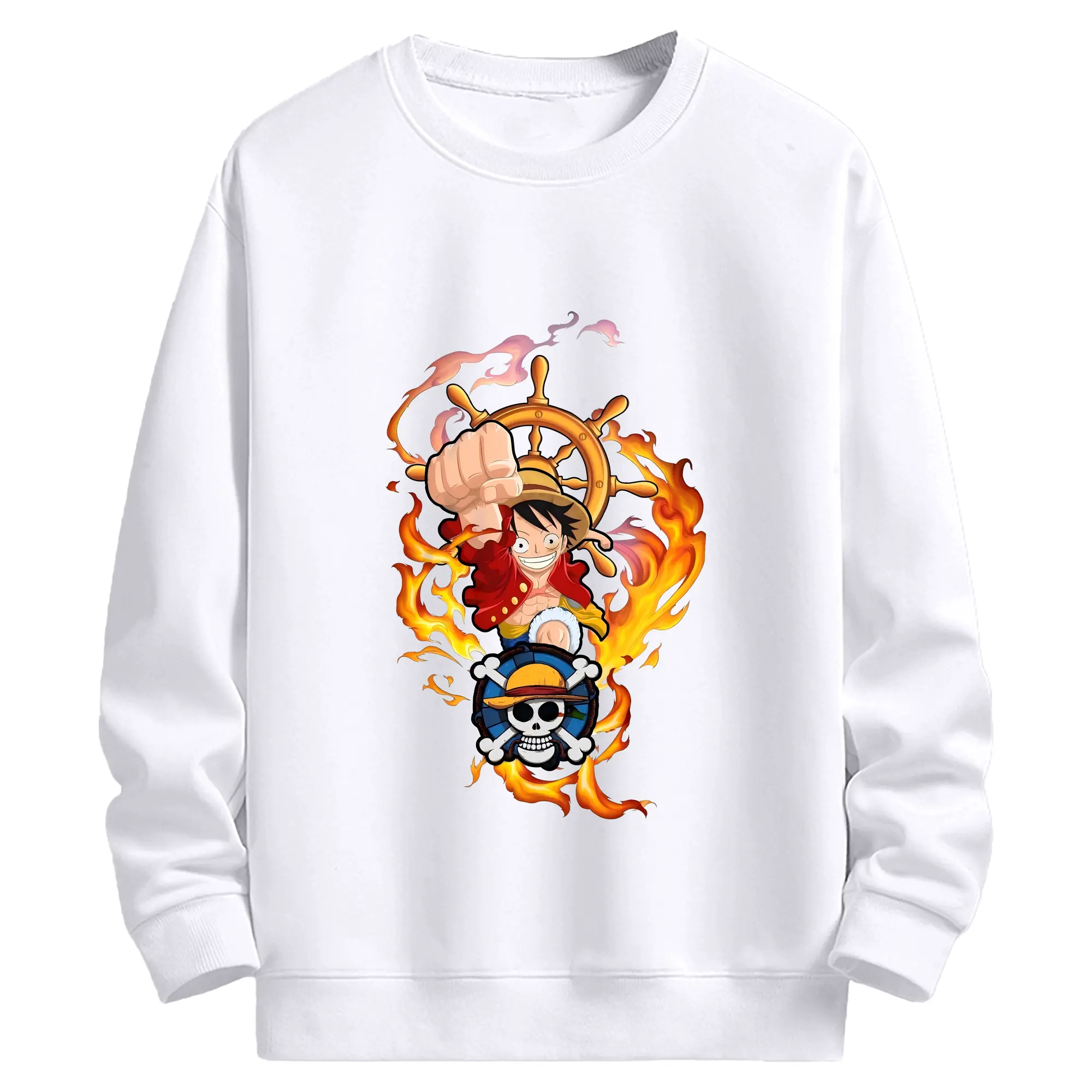 ワンピース グッズ モンキー・D・ルフィ - 高品質 クルーネック スウェット ・ コットン59％ ポリエステル41％ ・ ユニセックス 長袖 トレーナー ・ カジュアル デイリー スポーツ 散歩用