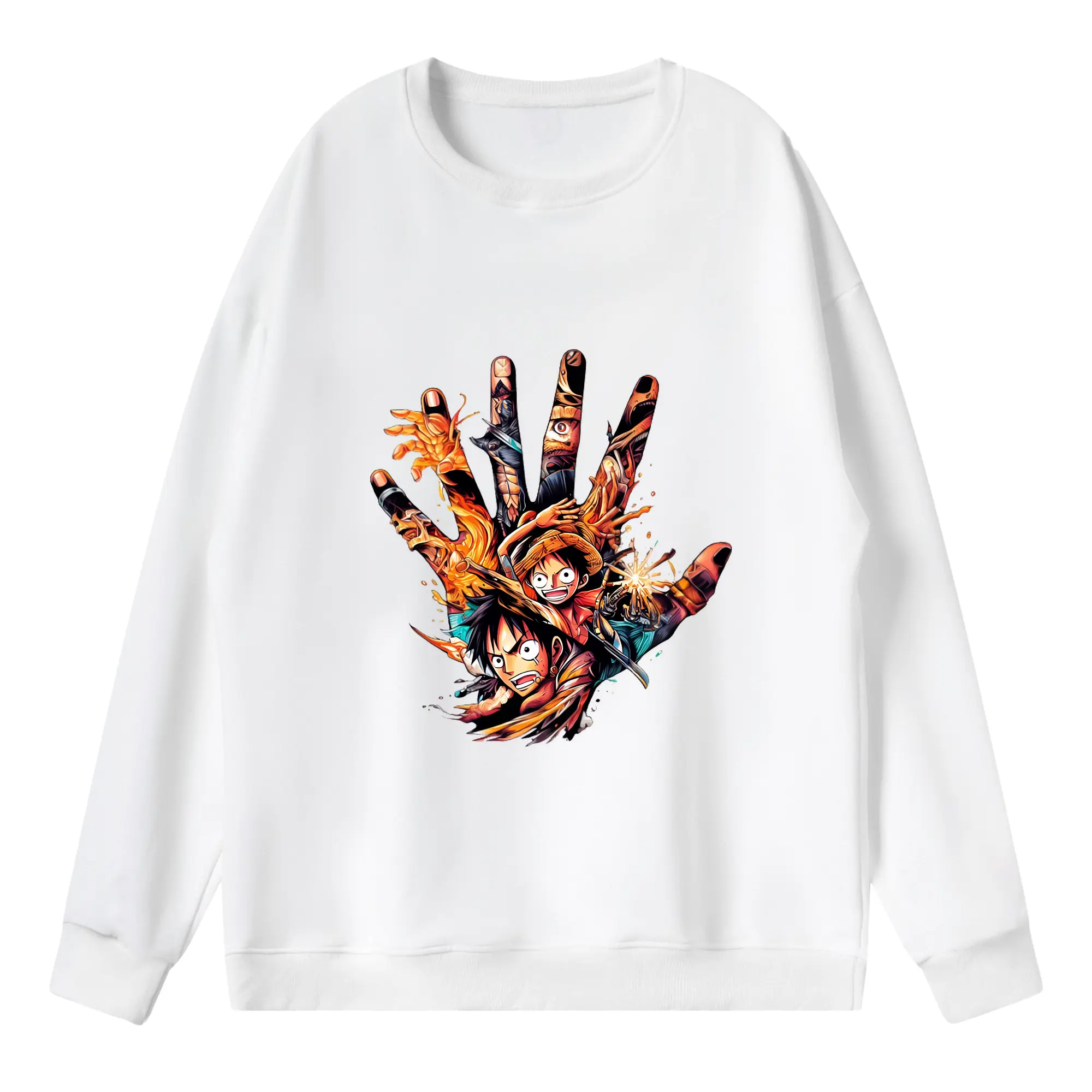 ワンピース グッズ モンキー・D・ルフィ - 薄手 クルーネック スウェット 裏毛260g · ポリエステル 春秋向け カジュアル 男女兼用 · トレーナー デイリー スポーツ 散歩に最適