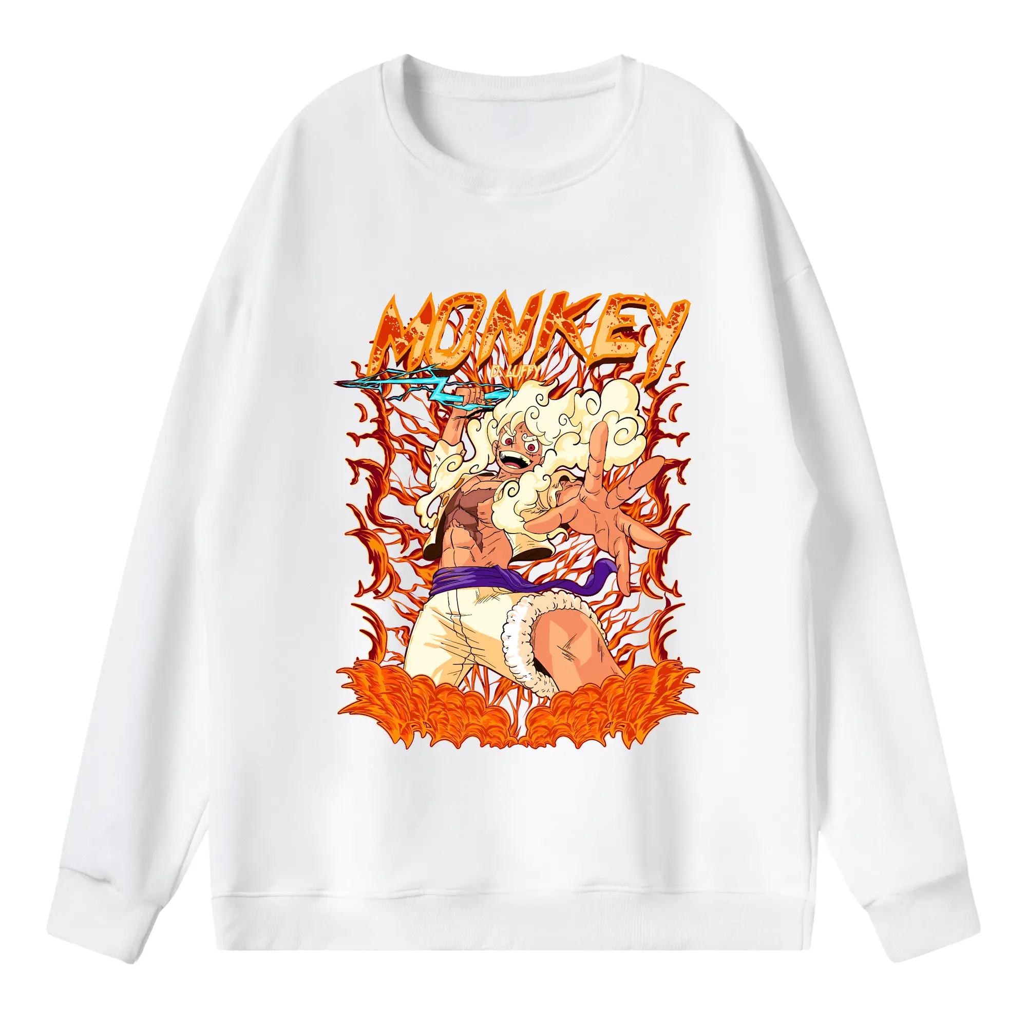 ワンピース グッズ モンキー・D・ルフィ - 薄手 クルーネック スウェット 裏毛260g · ポリエステル 春秋向け カジュアル 男女兼用 · トレーナー デイリー スポーツ 散歩に最適