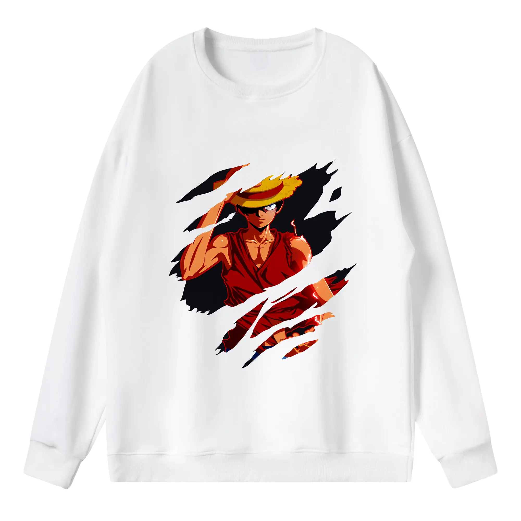 ワンピース グッズ モンキー・D・ルフィ - 薄手 クルーネック スウェット 裏毛260g · ポリエステル 春秋向け カジュアル 男女兼用 · トレーナー デイリー スポーツ 散歩に最適