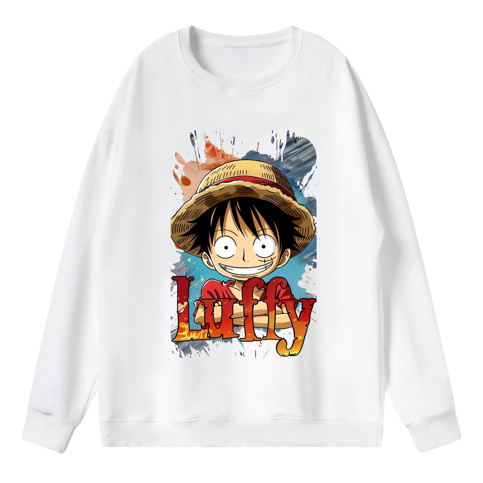 ワンピース グッズ モンキー・D・ルフィ - 薄手 クルーネック スウェット 裏毛260g · ポリエステル 春秋向け カジュアル 男女兼用 · トレーナー デイリー スポーツ 散歩に最適