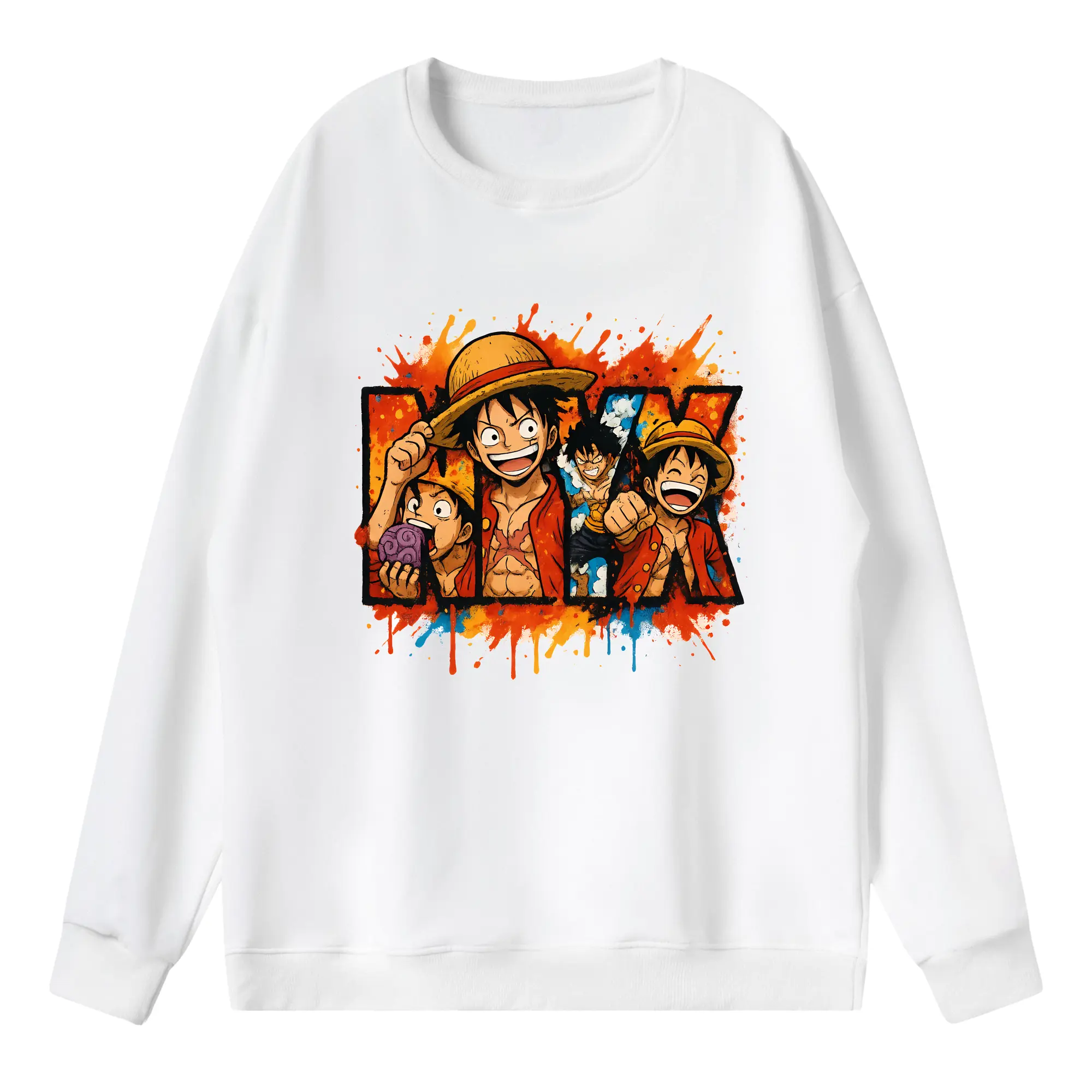 ワンピース グッズ モンキー・D・ルフィ - 薄手 クルーネック スウェット 裏毛260g · ポリエステル 春秋向け カジュアル 男女兼用 · トレーナー デイリー スポーツ 散歩に最適