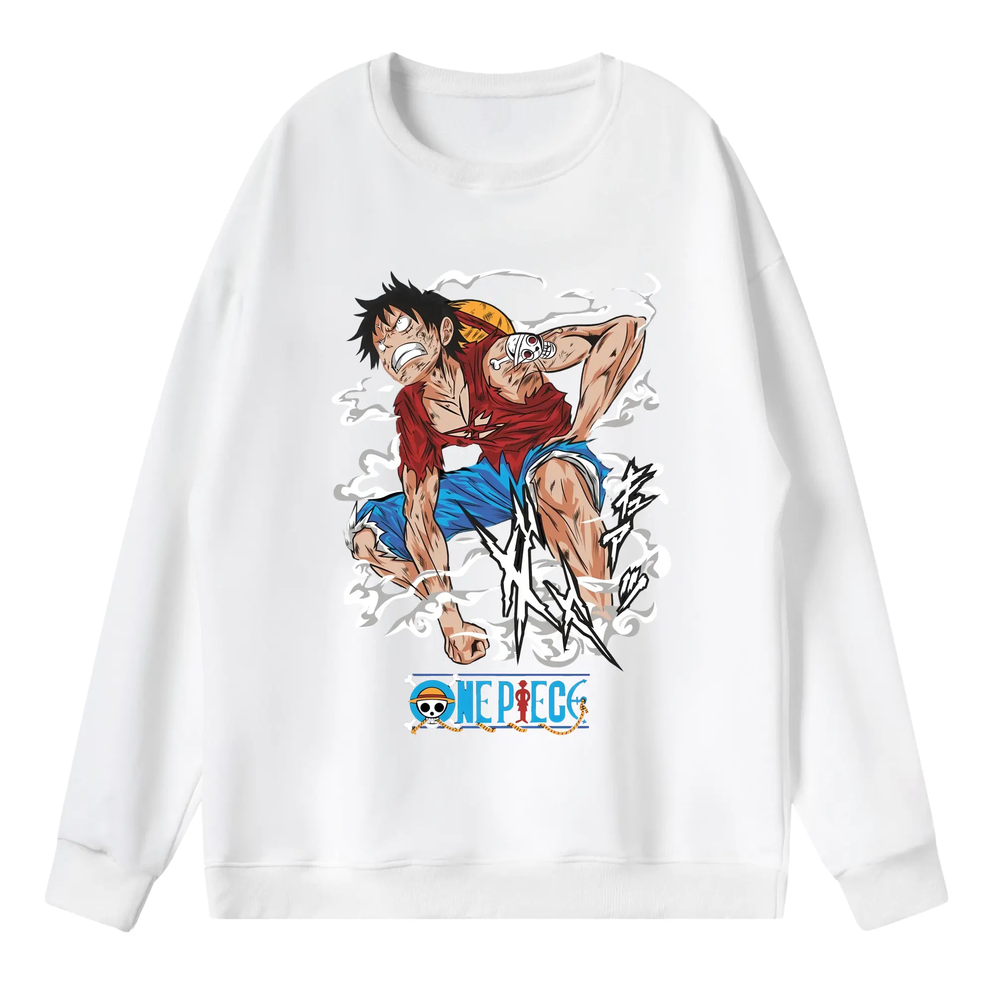 ワンピース グッズ モンキー・D・ルフィ - 薄手 クルーネック スウェット 裏毛260g · ポリエステル 春秋向け カジュアル 男女兼用 · トレーナー デイリー スポーツ 散歩に最適