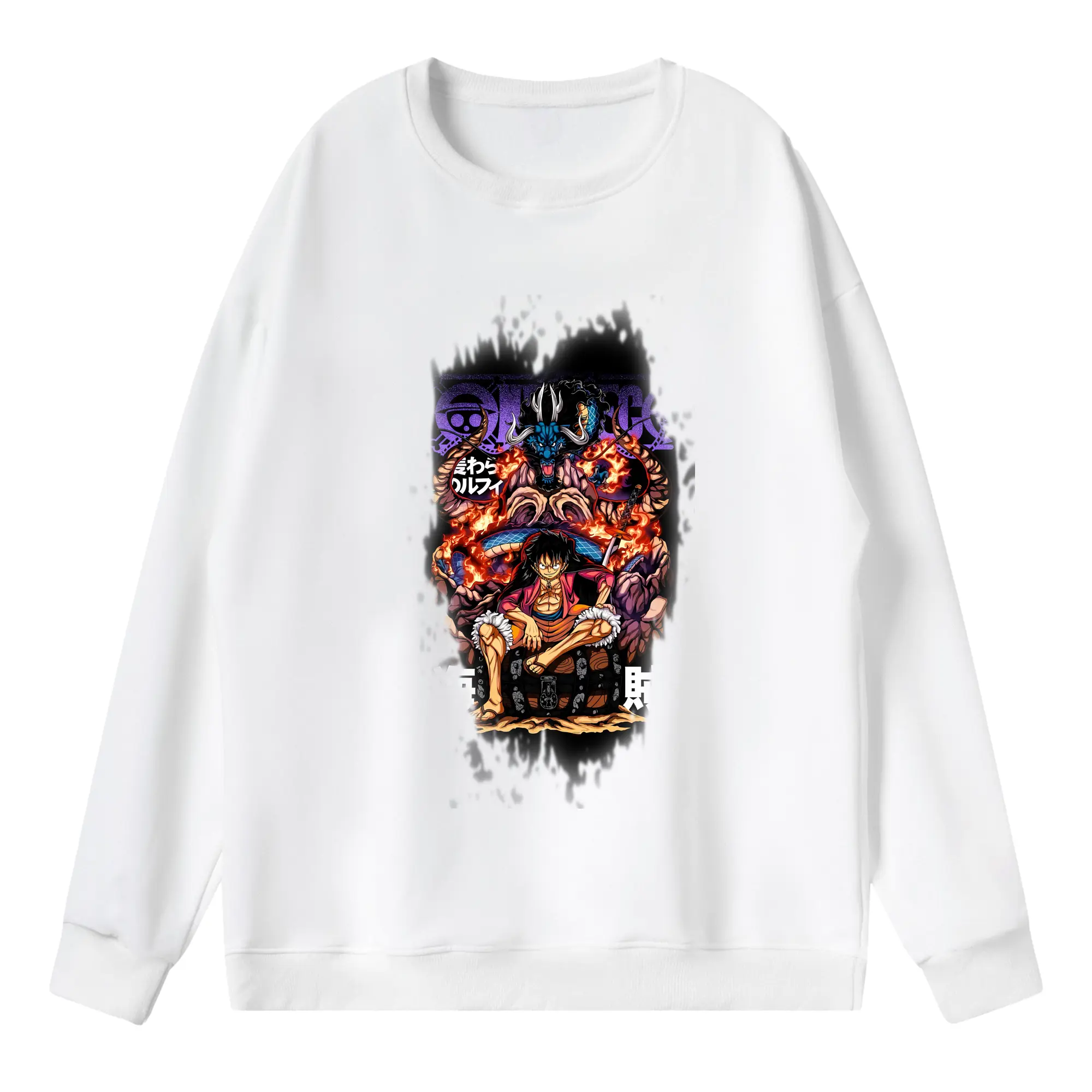ワンピース グッズ モンキー・D・ルフィ - 薄手 クルーネック スウェット 裏毛260g · ポリエステル 春秋向け カジュアル 男女兼用 · トレーナー デイリー スポーツ 散歩に最適