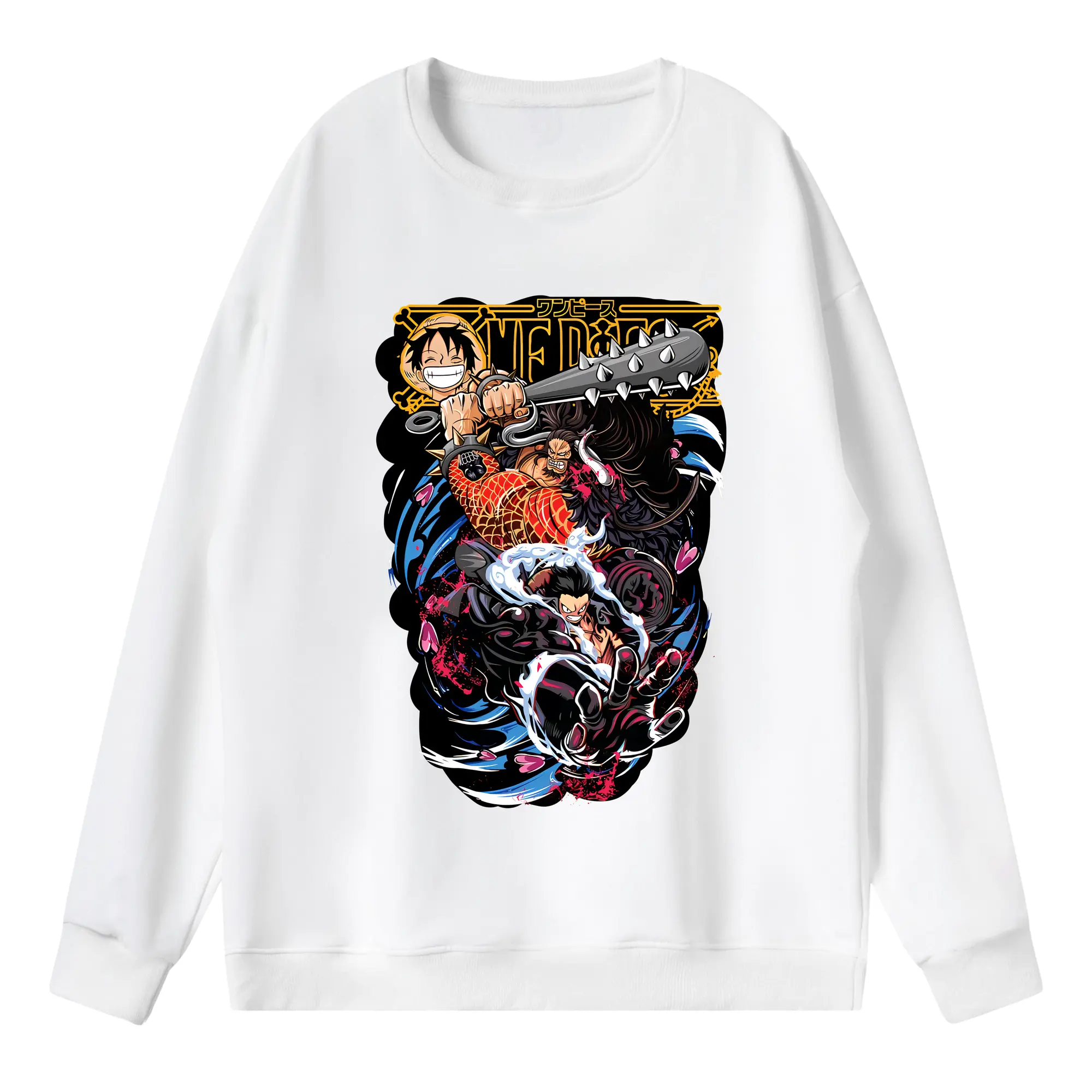 ワンピース グッズ モンキー・D・ルフィ - 薄手 クルーネック スウェット 裏毛260g · ポリエステル 春秋向け カジュアル 男女兼用 · トレーナー デイリー スポーツ 散歩に最適