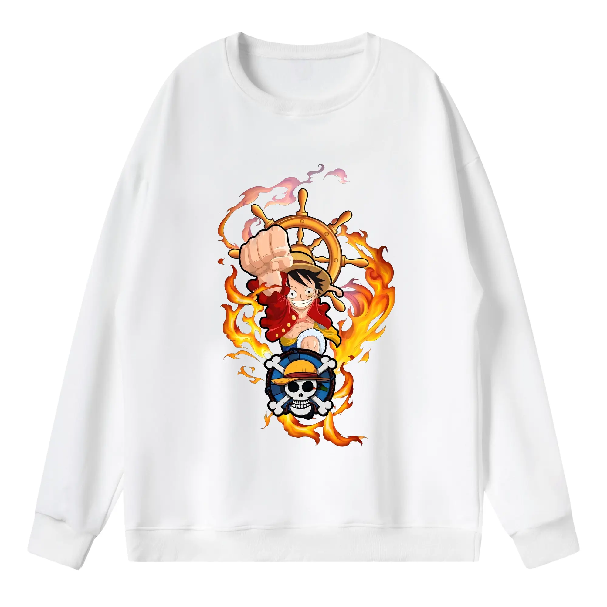 ワンピース グッズ モンキー・D・ルフィ - 薄手 クルーネック スウェット 裏毛260g · ポリエステル 春秋向け カジュアル 男女兼用 · トレーナー デイリー スポーツ 散歩に最適
