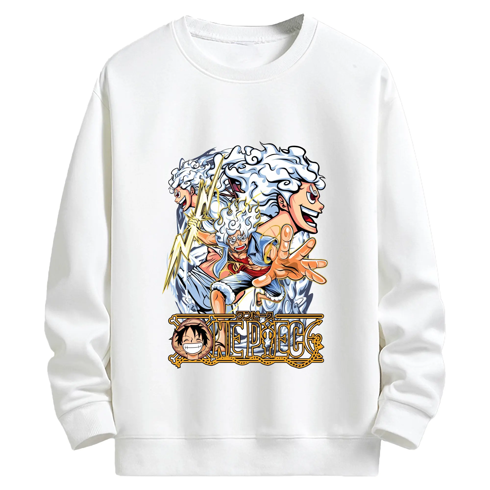 ワンピース グッズ モンキー・D・ルフィ - キッズ クルーネックスウェットシャツ ・ フロントプリント ・ 綿80％ ポリエステル20％ ・ 快適 通学 スポーツ 日常使い お散歩用