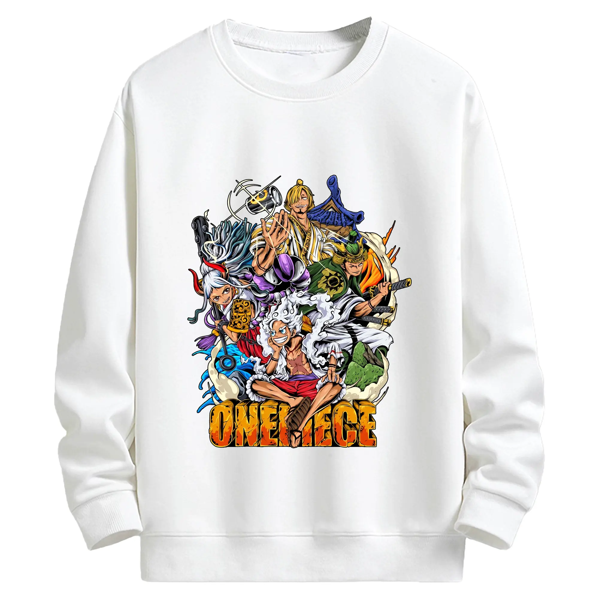 ワンピース グッズ モンキー・D・ルフィ - キッズ クルーネックスウェットシャツ ・ フロントプリント ・ 綿80％ ポリエステル20％ ・ 快適 通学 スポーツ 日常使い お散歩用