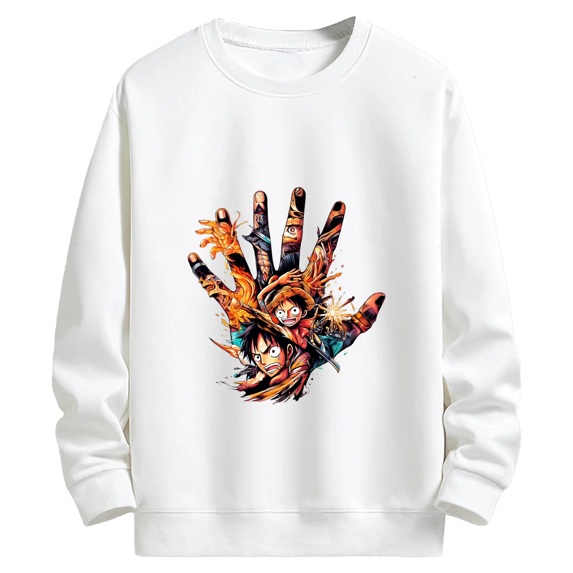 ワンピース グッズ モンキー・D・ルフィ - キッズ クルーネックスウェットシャツ ・ フロントプリント ・ 綿80％ ポリエステル20％ ・ 快適 通学 スポーツ 日常使い お散歩用