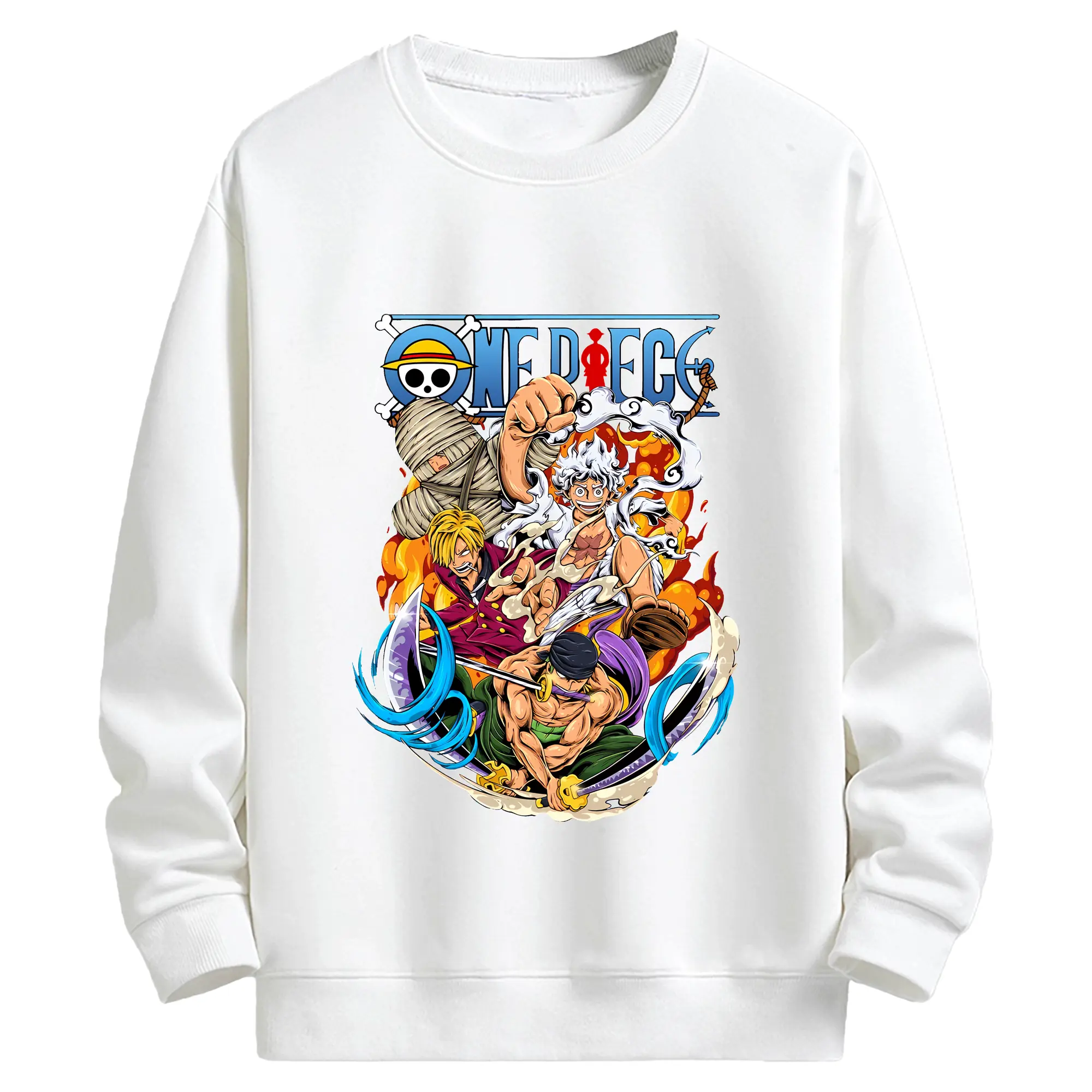 ワンピース グッズ モンキー・D・ルフィ - キッズ クルーネックスウェットシャツ ・ フロントプリント ・ 綿80％ ポリエステル20％ ・ 快適 通学 スポーツ 日常使い お散歩用