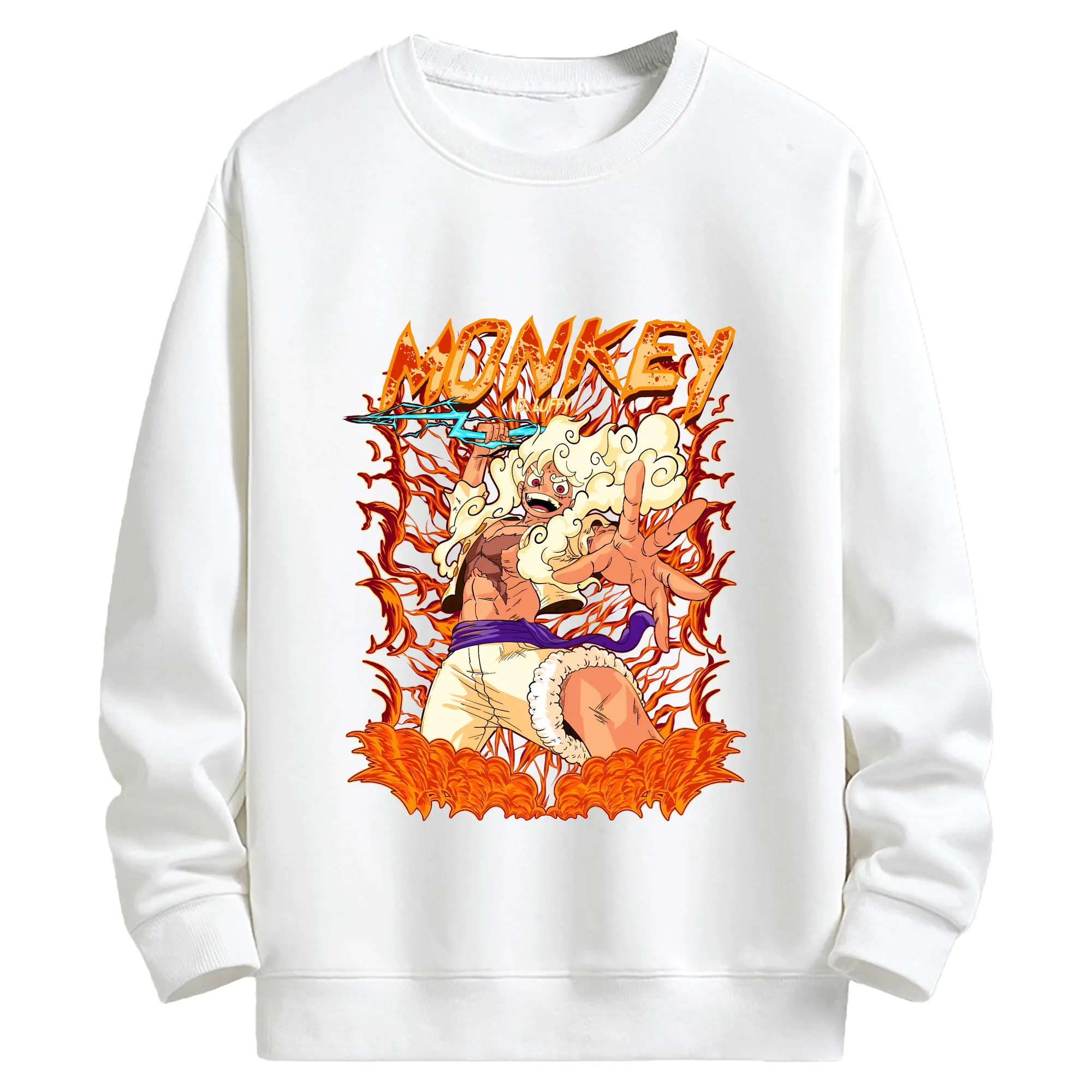 ワンピース グッズ モンキー・D・ルフィ - キッズ クルーネックスウェットシャツ ・ フロントプリント ・ 綿80％ ポリエステル20％ ・ 快適 通学 スポーツ 日常使い お散歩用