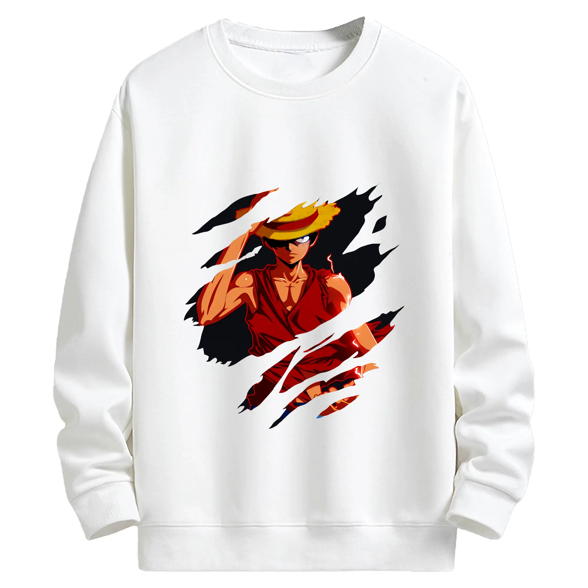 ワンピース グッズ モンキー・D・ルフィ - キッズ クルーネックスウェットシャツ ・ フロントプリント ・ 綿80％ ポリエステル20％ ・ 快適 通学 スポーツ 日常使い お散歩用