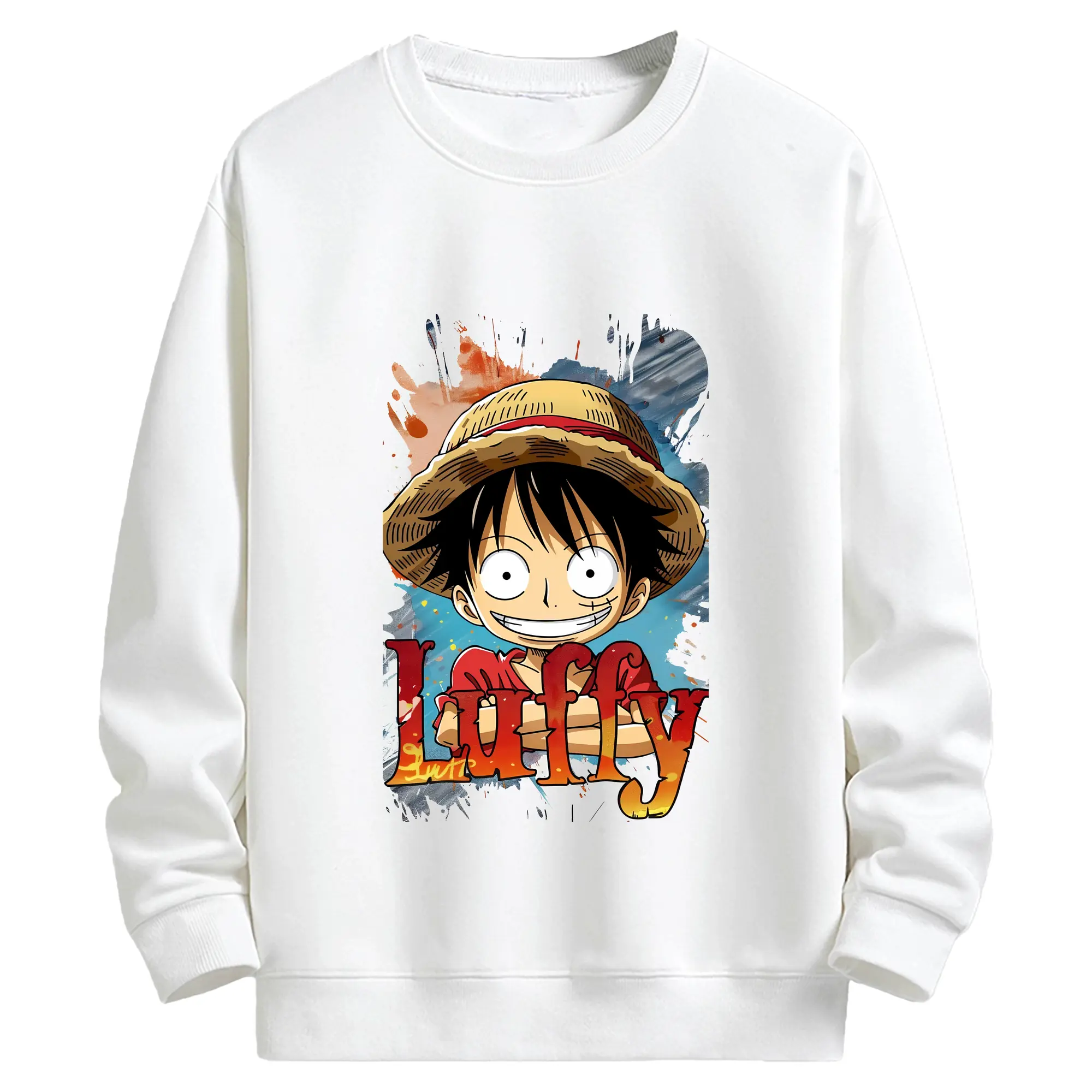 ワンピース グッズ モンキー・D・ルフィ - キッズ クルーネックスウェットシャツ ・ フロントプリント ・ 綿80％ ポリエステル20％ ・ 快適 通学 スポーツ 日常使い お散歩用