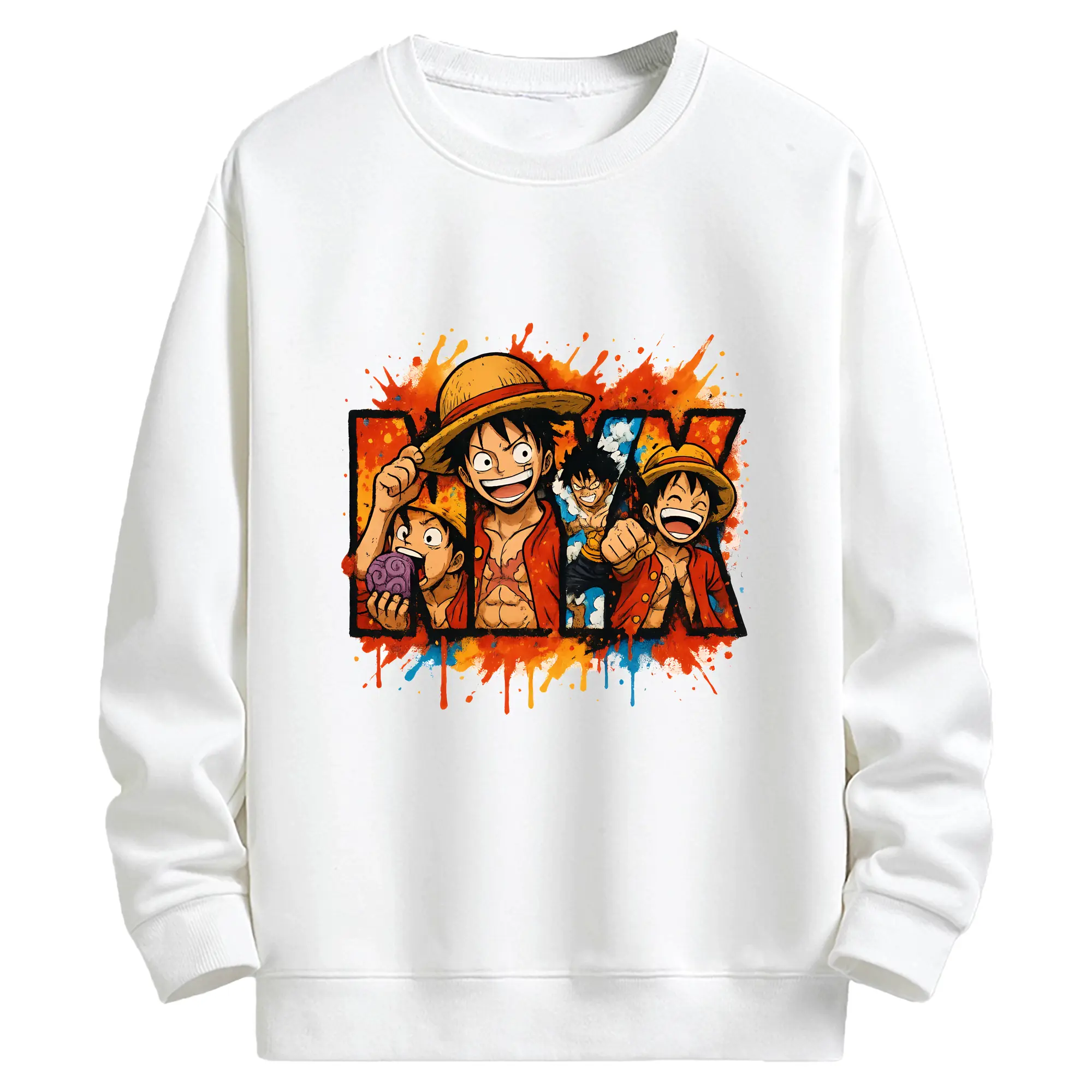 ワンピース グッズ モンキー・D・ルフィ - キッズ クルーネックスウェットシャツ ・ フロントプリント ・ 綿80％ ポリエステル20％ ・ 快適 通学 スポーツ 日常使い お散歩用