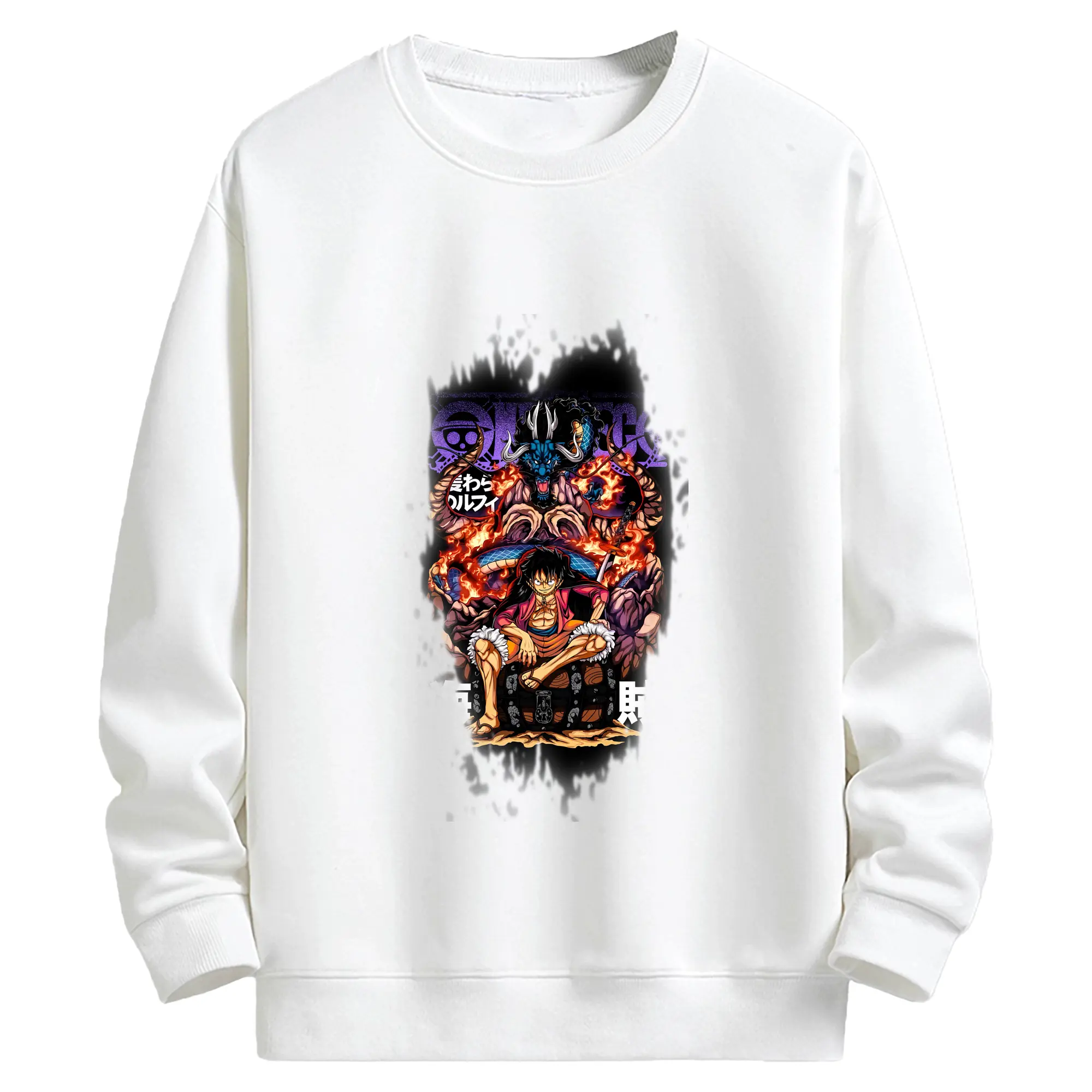ワンピース グッズ モンキー・D・ルフィ - キッズ クルーネックスウェットシャツ ・ フロントプリント ・ 綿80％ ポリエステル20％ ・ 快適 通学 スポーツ 日常使い お散歩用