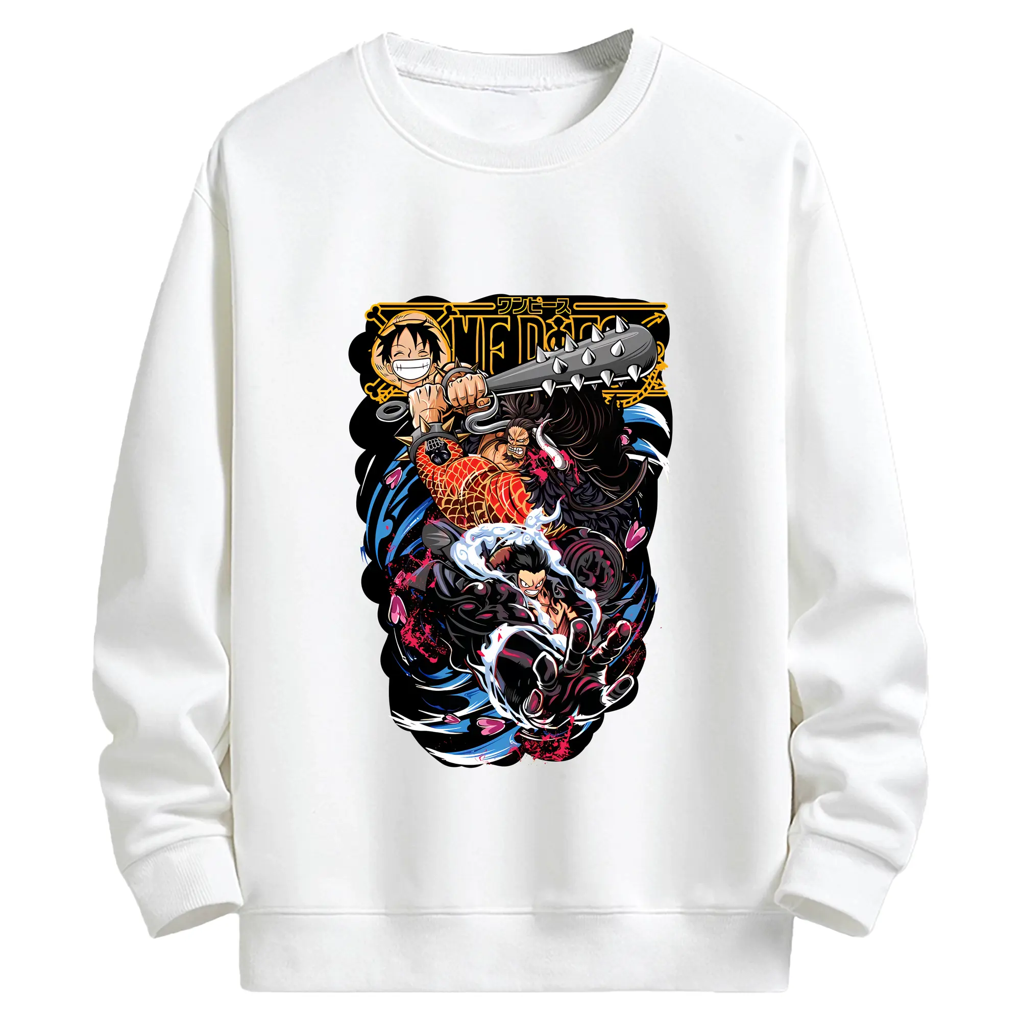 ワンピース グッズ モンキー・D・ルフィ - キッズ クルーネックスウェットシャツ ・ フロントプリント ・ 綿80％ ポリエステル20％ ・ 快適 通学 スポーツ 日常使い お散歩用