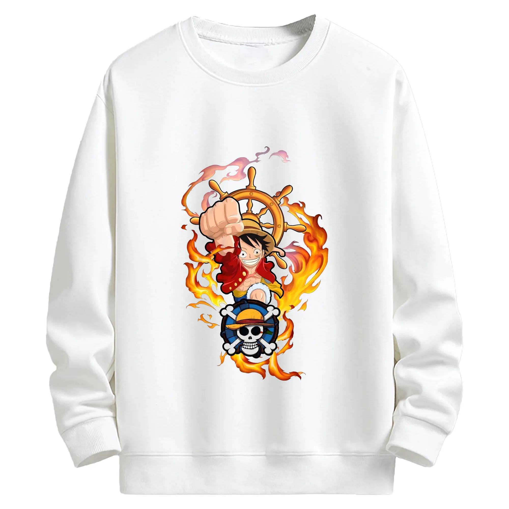 ワンピース グッズ モンキー・D・ルフィ - キッズ クルーネックスウェットシャツ ・ フロントプリント ・ 綿80％ ポリエステル20％ ・ 快適 通学 スポーツ 日常使い お散歩用