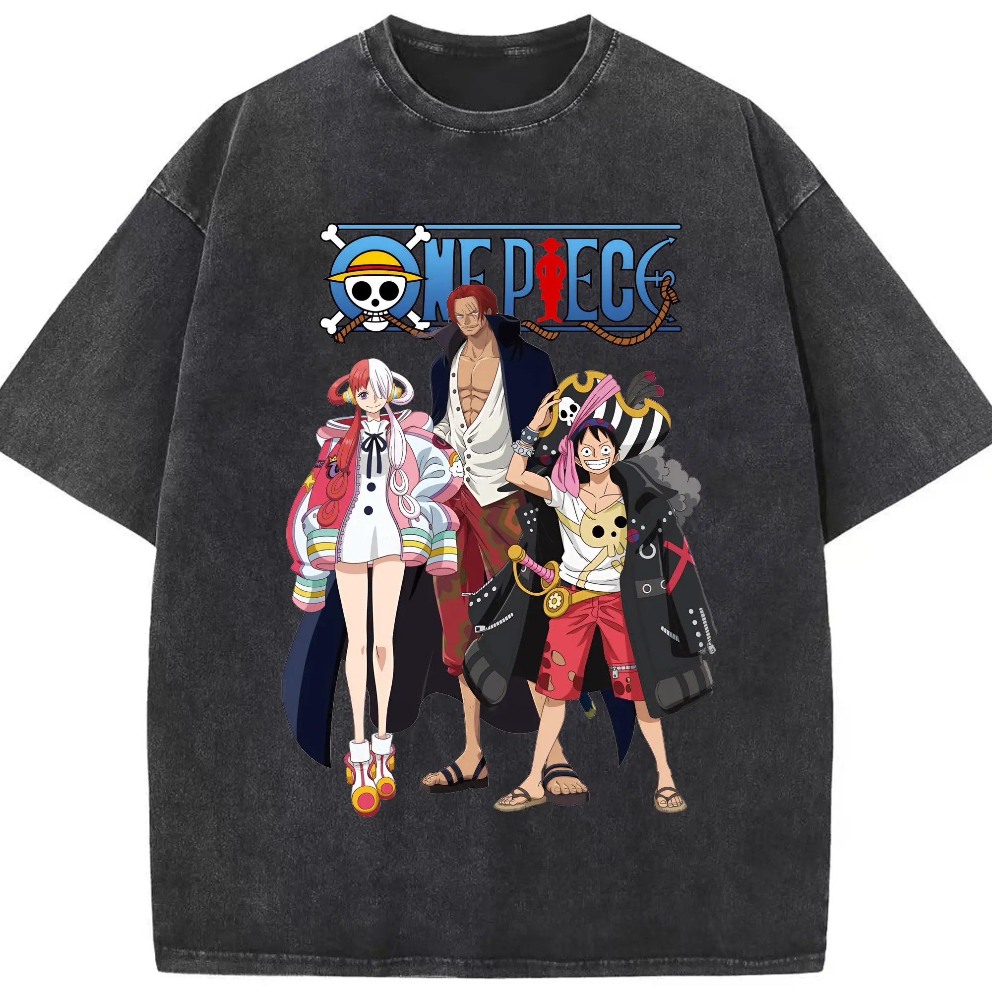 ワンピース グッズ モンキー・D・ルフィ - 綿100％ ヴィンテージ風 半袖Tシャツ ・ フロントプリント ・ 柔らか肌触り ・ 通気性 快適 ・ スポーツ カジュアル 外出用