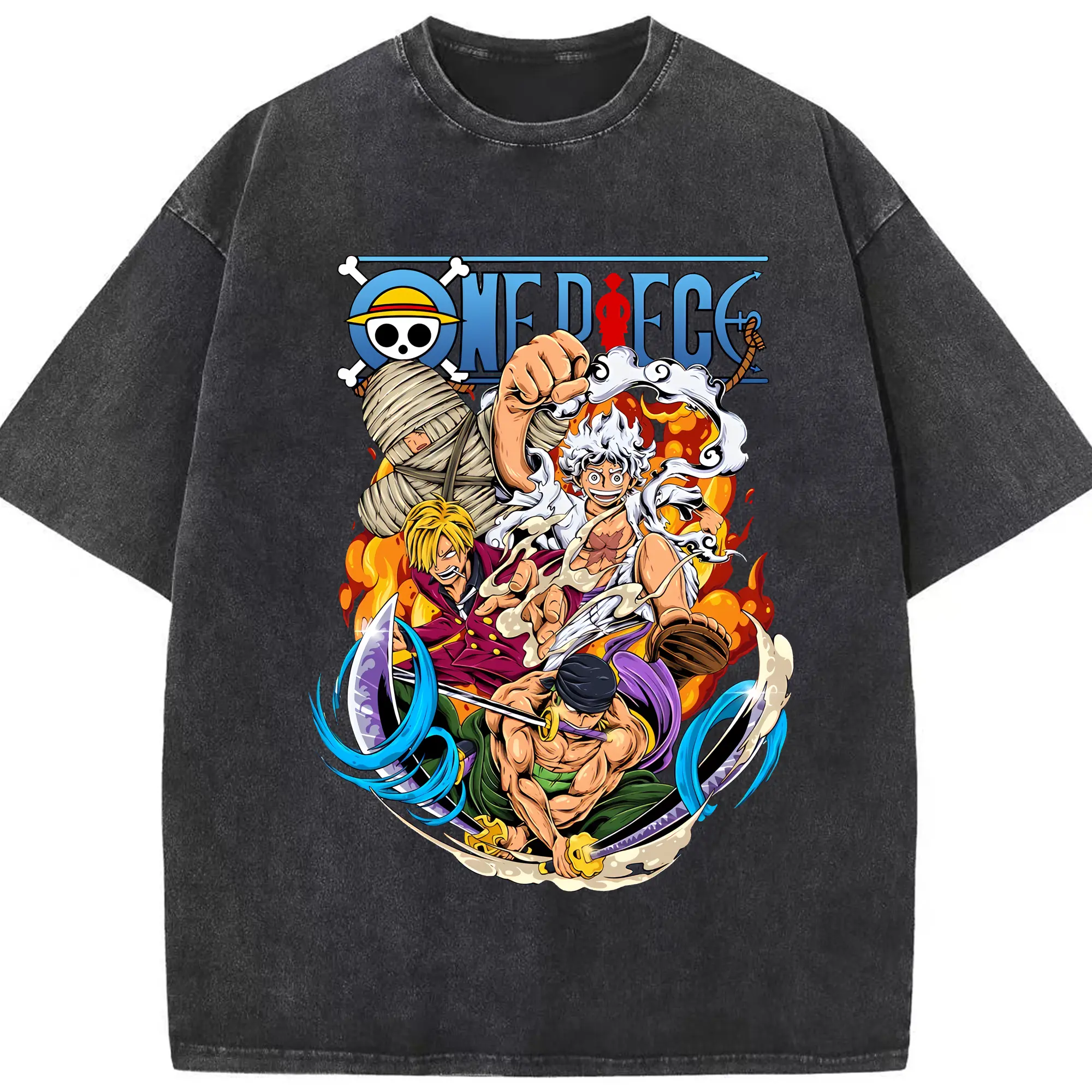 ワンピース グッズ モンキー・D・ルフィ - 綿100％ ヴィンテージ風 半袖Tシャツ ・ フロントプリント ・ 柔らか肌触り ・ 通気性 快適 ・ スポーツ カジュアル 外出用