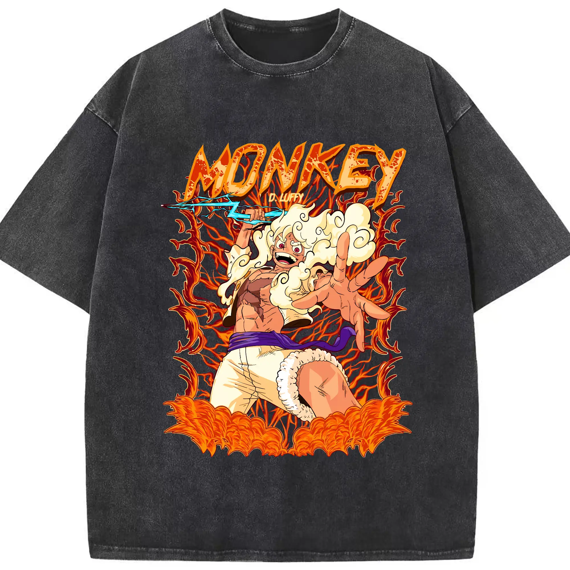 ワンピース グッズ モンキー・D・ルフィ - 綿100％ ヴィンテージ風 半袖Tシャツ ・ フロントプリント ・ 柔らか肌触り ・ 通気性 快適 ・ スポーツ カジュアル 外出用