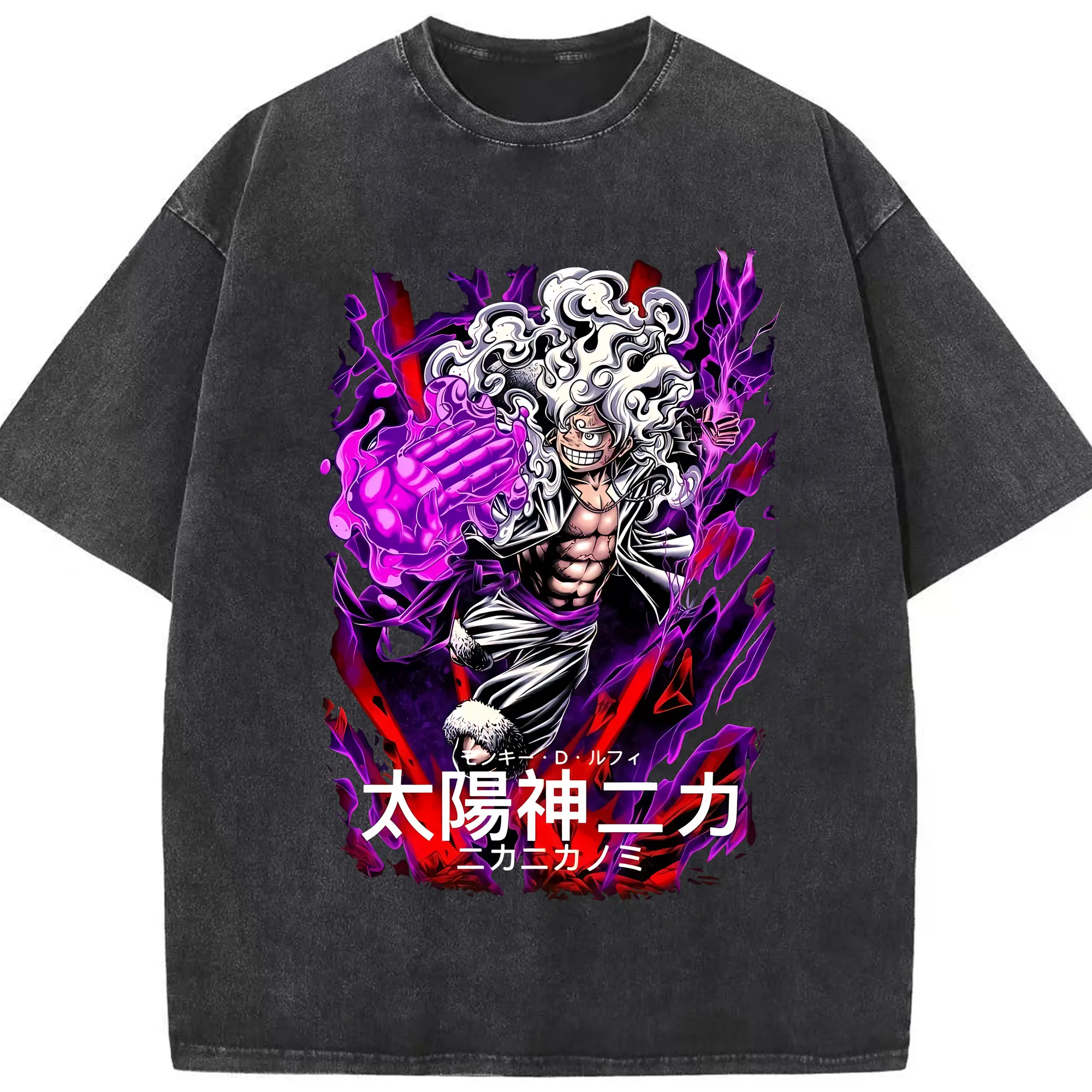 ワンピース グッズ モンキー・D・ルフィ - 綿100％ ヴィンテージ風 半袖Tシャツ ・ フロントプリント ・ 柔らか肌触り ・ 通気性 快適 ・ スポーツ カジュアル 外出用