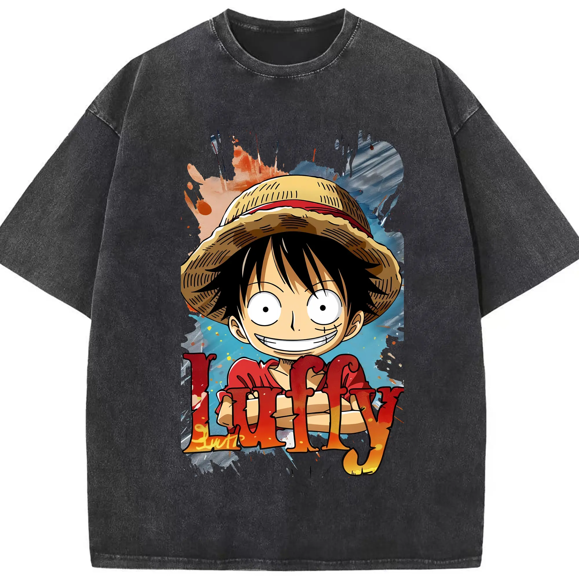 ワンピース グッズ モンキー・D・ルフィ - 綿100％ ヴィンテージ風 半袖Tシャツ ・ フロントプリント ・ 柔らか肌触り ・ 通気性 快適 ・ スポーツ カジュアル 外出用