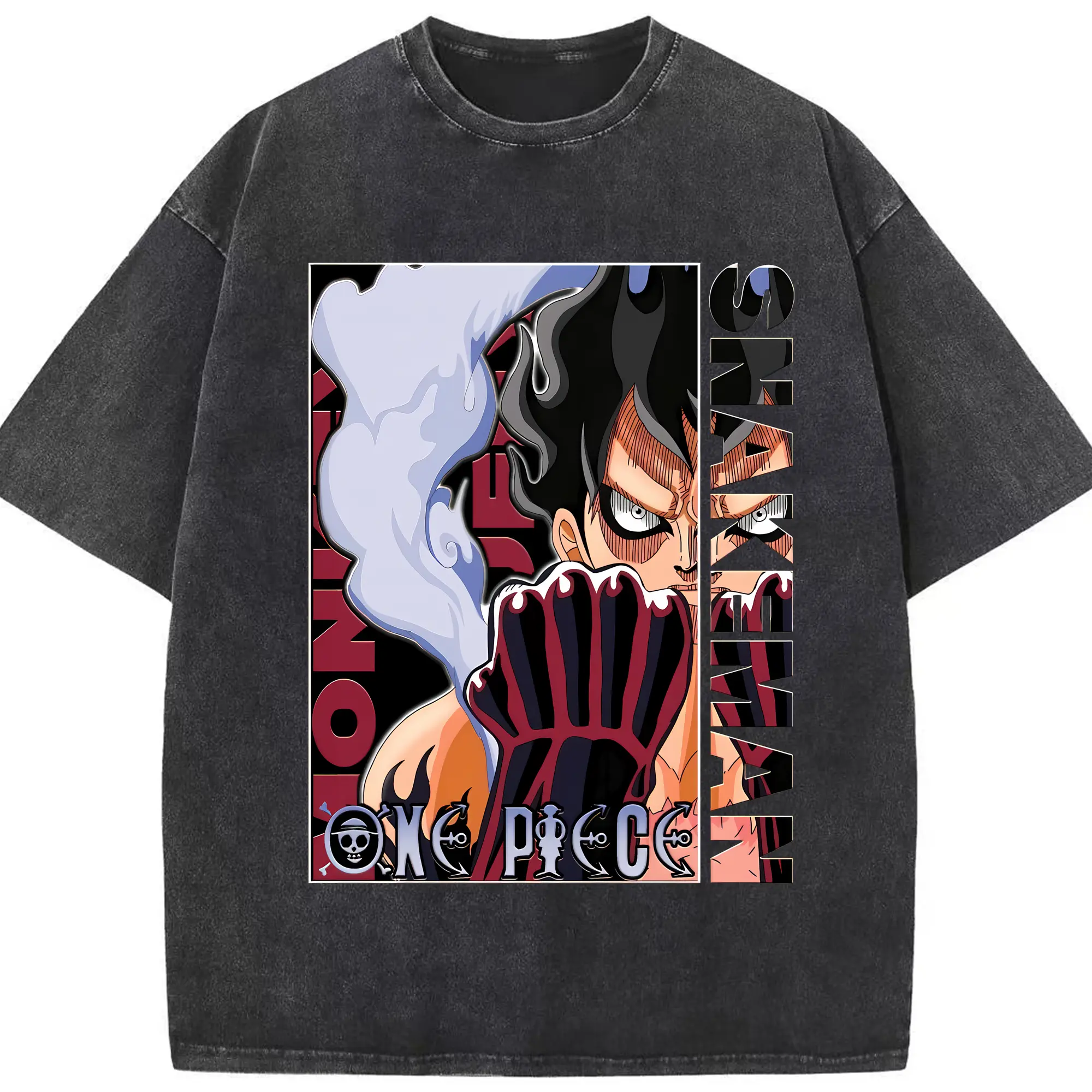 ワンピース グッズ モンキー・D・ルフィ - 綿100％ ヴィンテージ風 半袖Tシャツ ・ フロントプリント ・ 柔らか肌触り ・ 通気性 快適 ・ スポーツ カジュアル 外出用