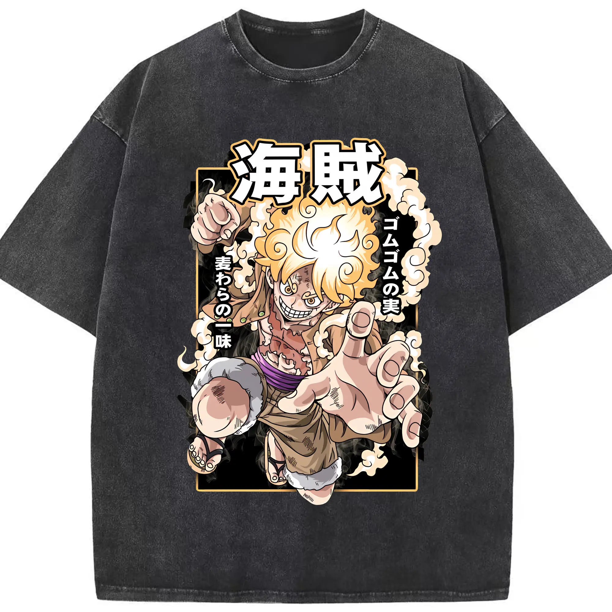 ワンピース グッズ モンキー・D・ルフィ - 綿100％ ヴィンテージ風 半袖Tシャツ ・ フロントプリント ・ 柔らか肌触り ・ 通気性 快適 ・ スポーツ カジュアル 外出用