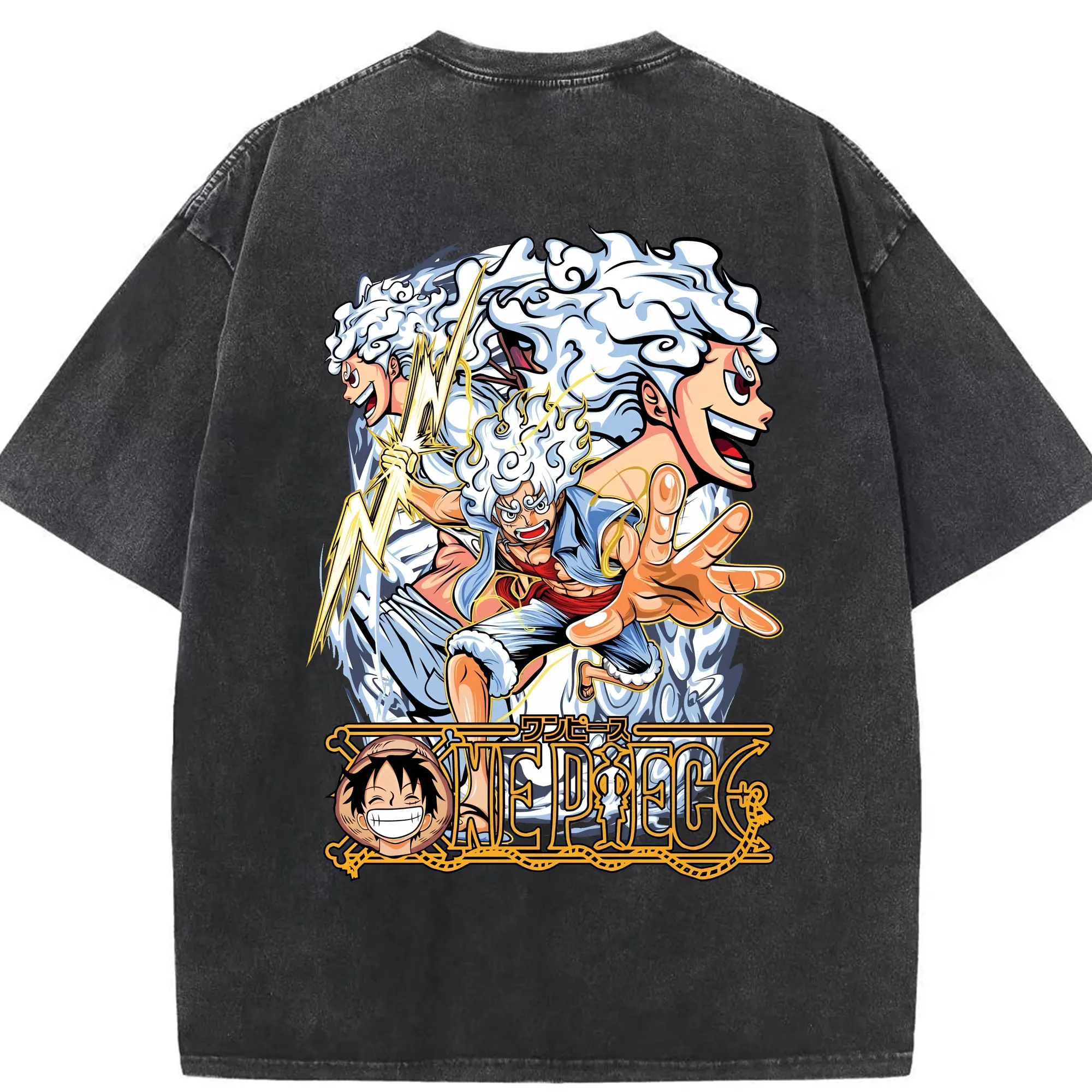 ワンピース グッズ モンキー・D・ルフィ - 綿100％ ヴィンテージ風 半袖Tシャツ ・ 背面プリント ・ 柔らか肌触り ・ 通気性 快適 ・ スポーツ カジュアル 外出用