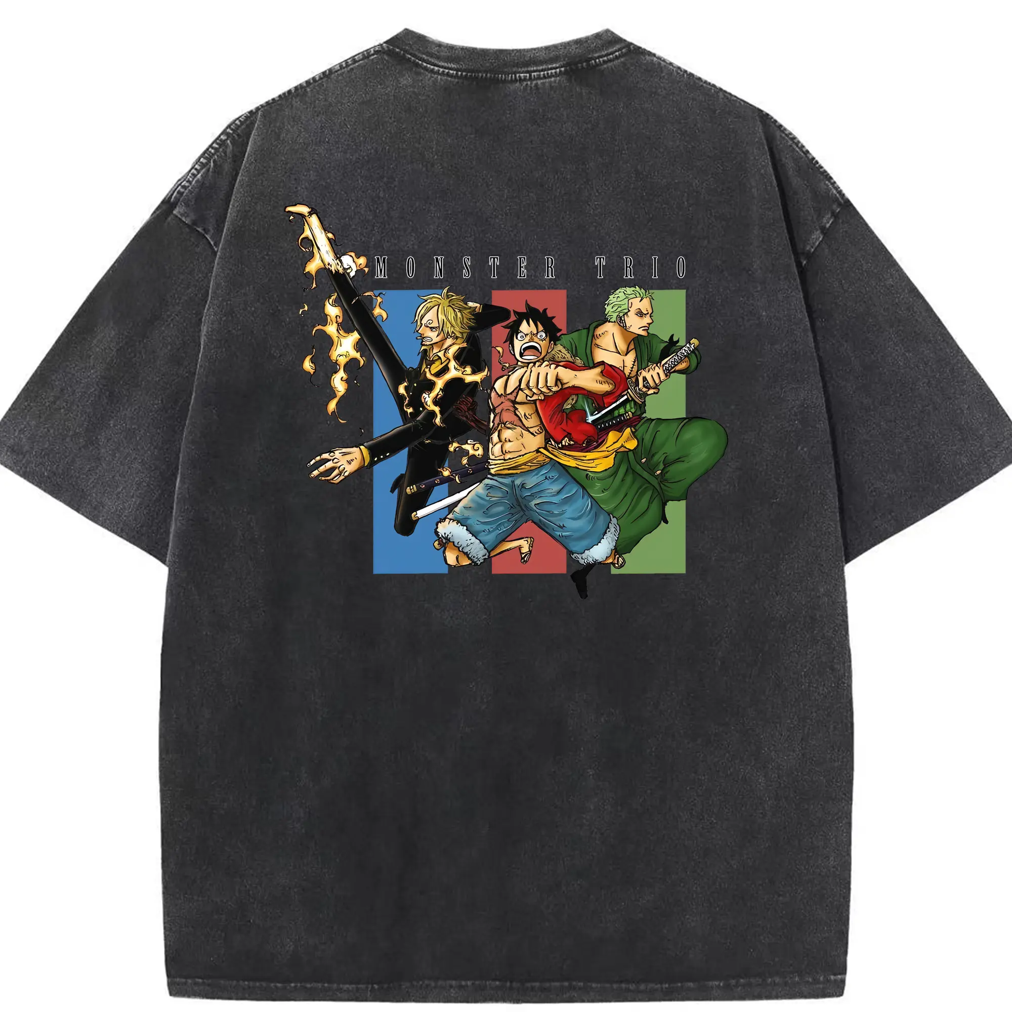 ワンピース グッズ モンキー・D・ルフィ - 綿100％ ヴィンテージ風 半袖Tシャツ ・ 背面プリント ・ 柔らか肌触り ・ 通気性 快適 ・ スポーツ カジュアル 外出用