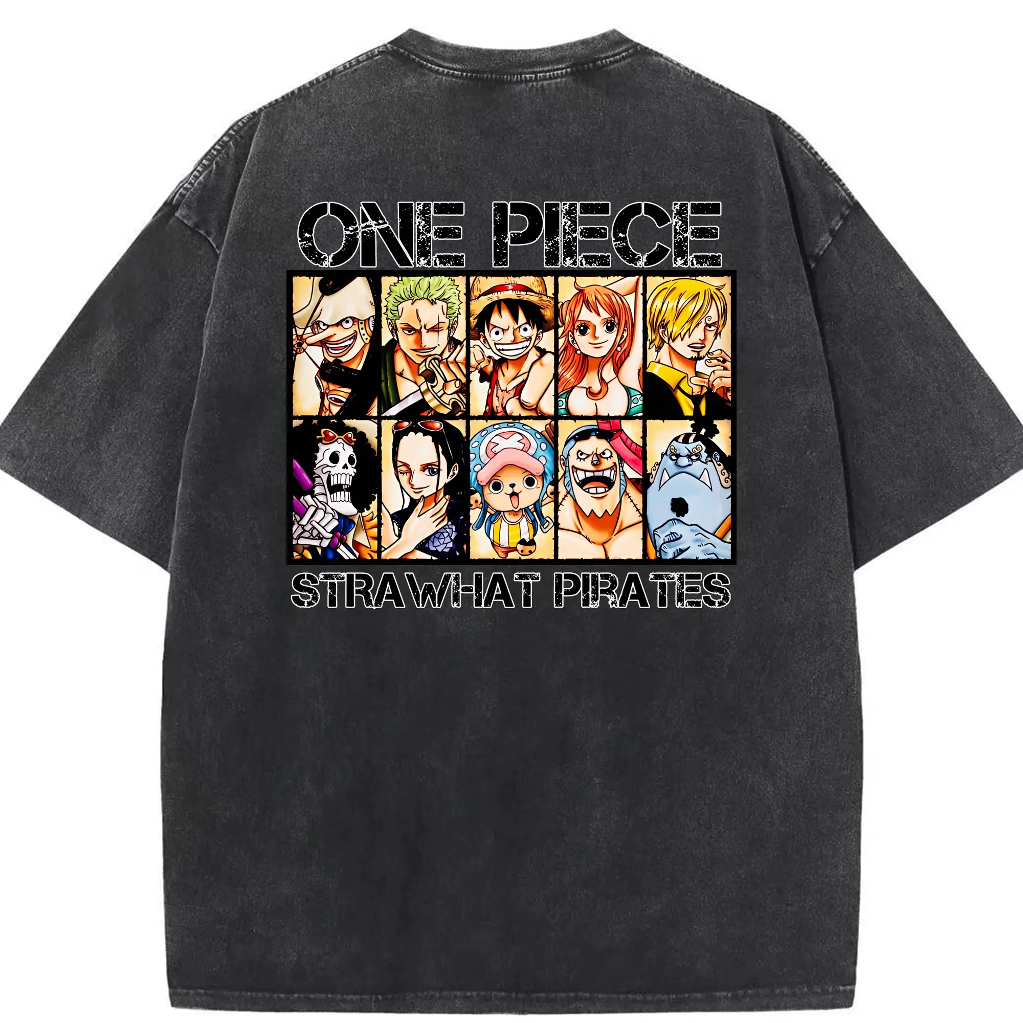 ワンピース グッズ モンキー・D・ルフィ - 綿100％ ヴィンテージ風 半袖Tシャツ ・ 背面プリント ・ 柔らか肌触り ・ 通気性 快適 ・ スポーツ カジュアル 外出用