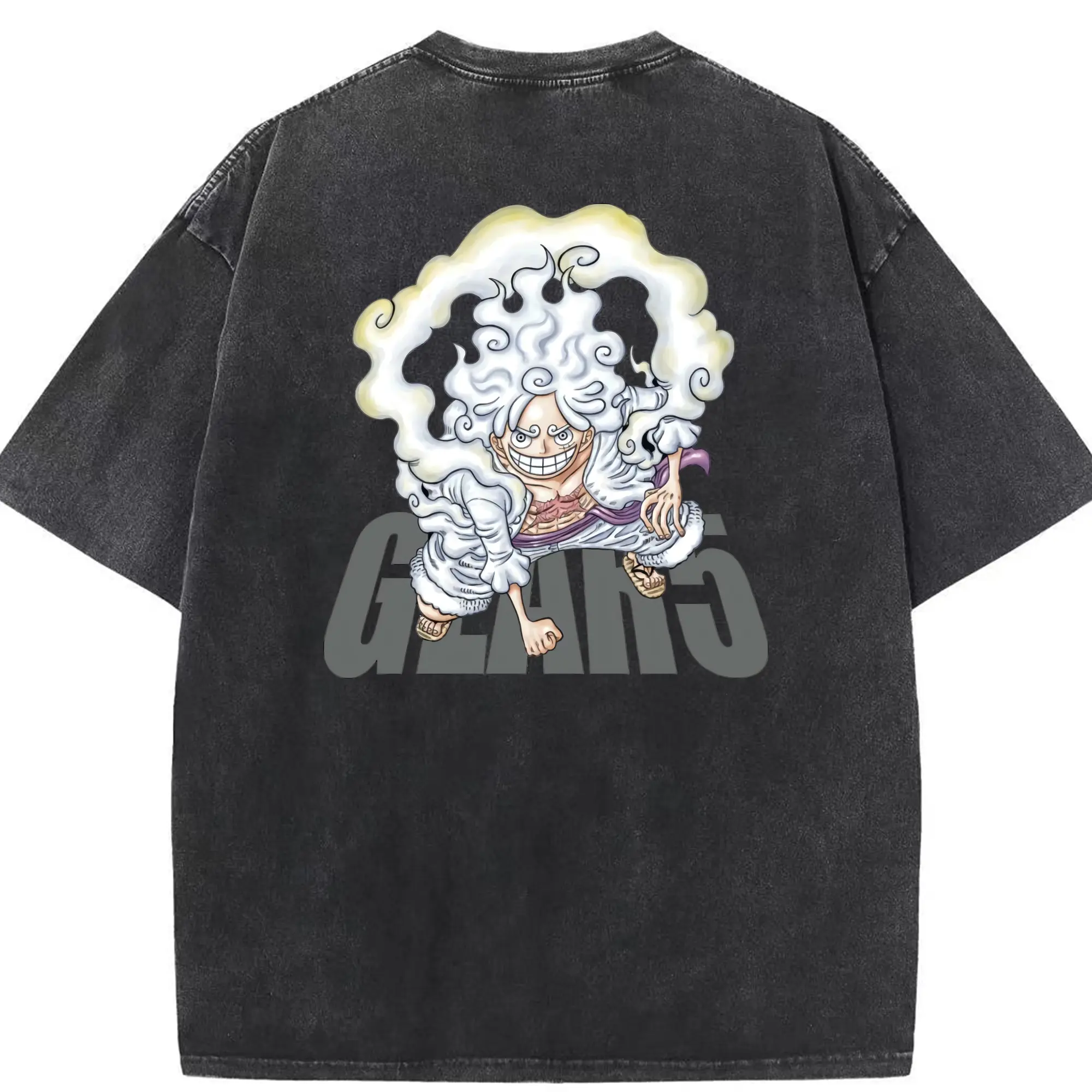 ワンピース グッズ モンキー・D・ルフィ - 綿100％ ヴィンテージ風 半袖Tシャツ ・ 背面プリント ・ 柔らか肌触り ・ 通気性 快適 ・ スポーツ カジュアル 外出用