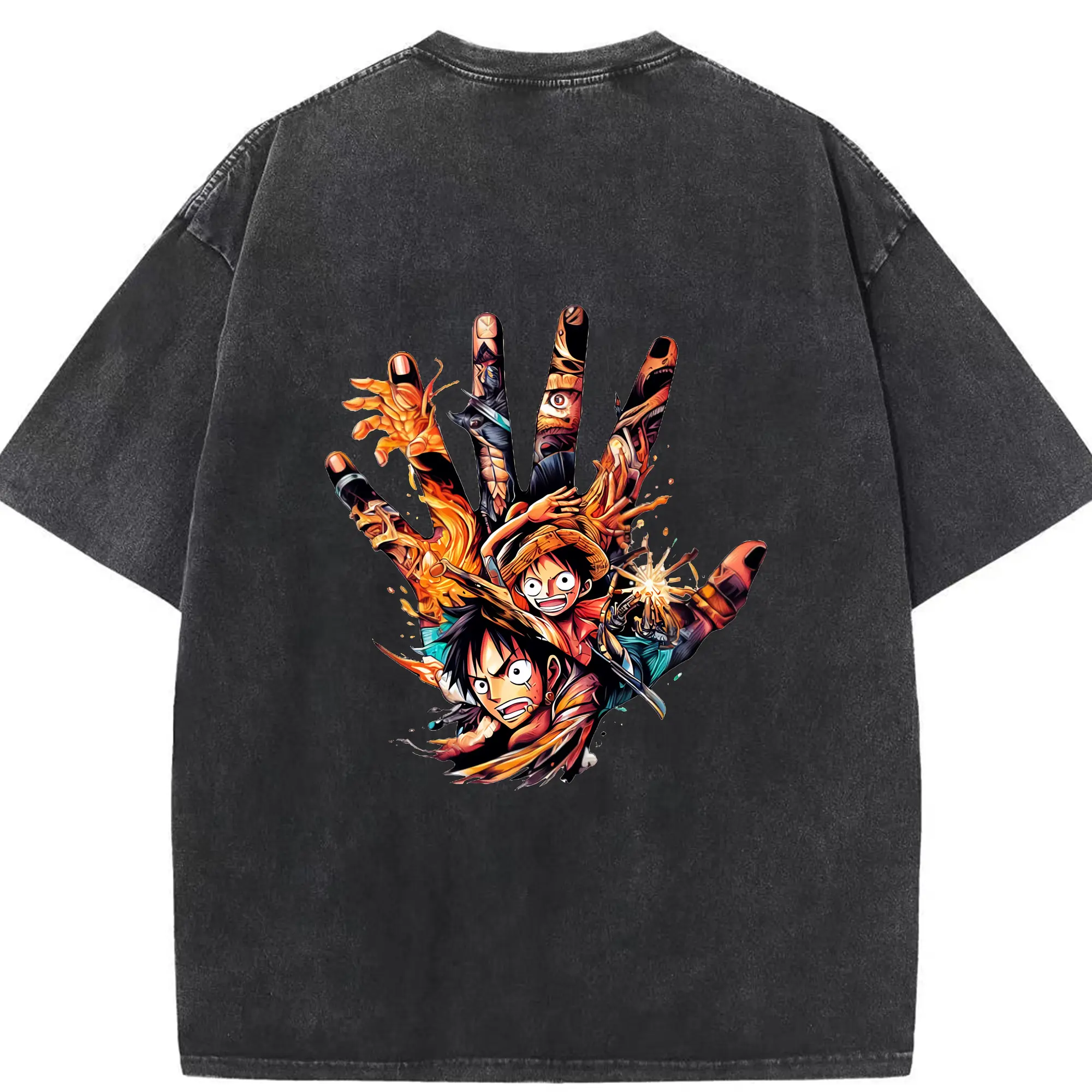 ワンピース グッズ モンキー・D・ルフィ - 綿100％ ヴィンテージ風 半袖Tシャツ ・ 背面プリント ・ 柔らか肌触り ・ 通気性 快適 ・ スポーツ カジュアル 外出用