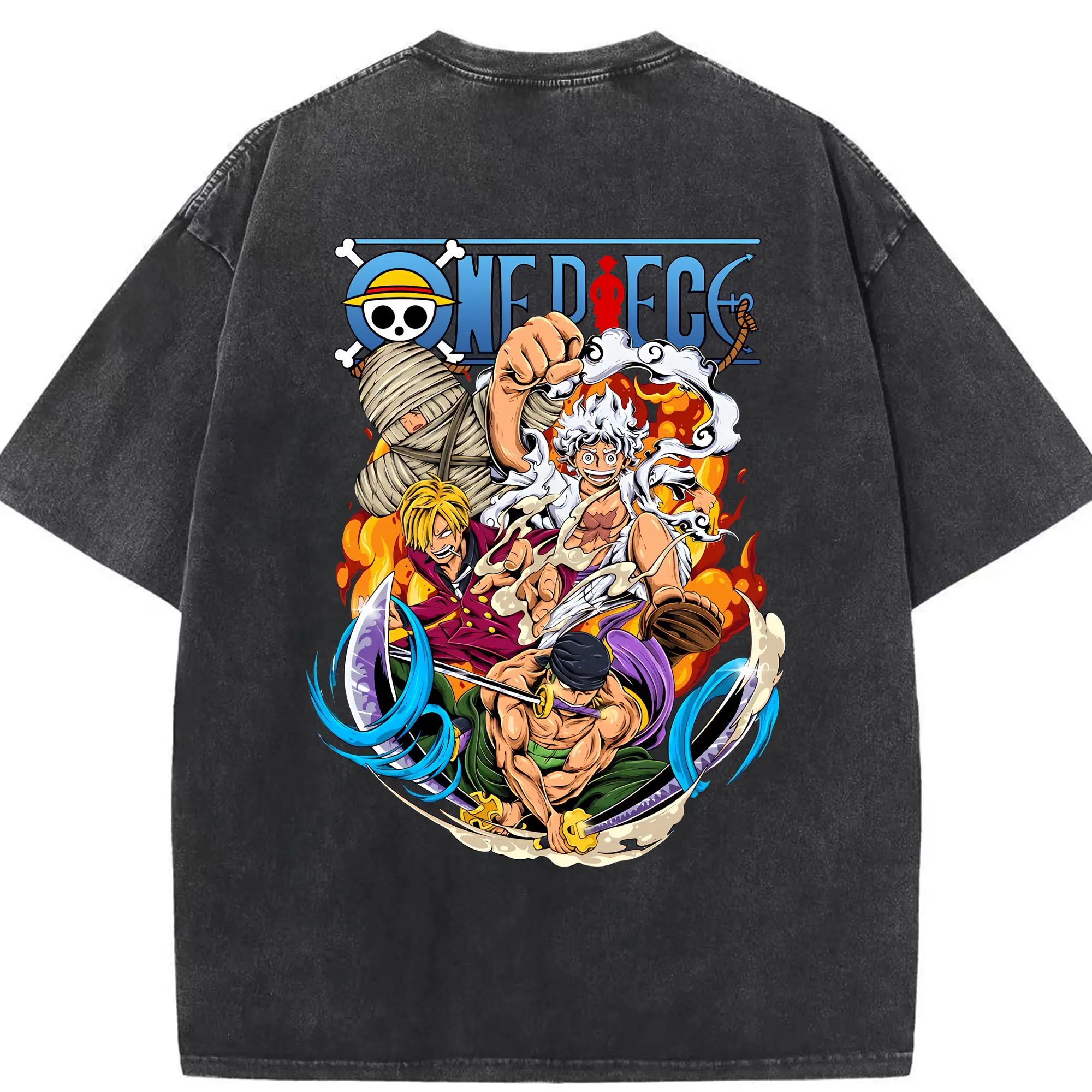 ワンピース グッズ モンキー・D・ルフィ - 綿100％ ヴィンテージ風 半袖Tシャツ ・ 背面プリント ・ 柔らか肌触り ・ 通気性 快適 ・ スポーツ カジュアル 外出用