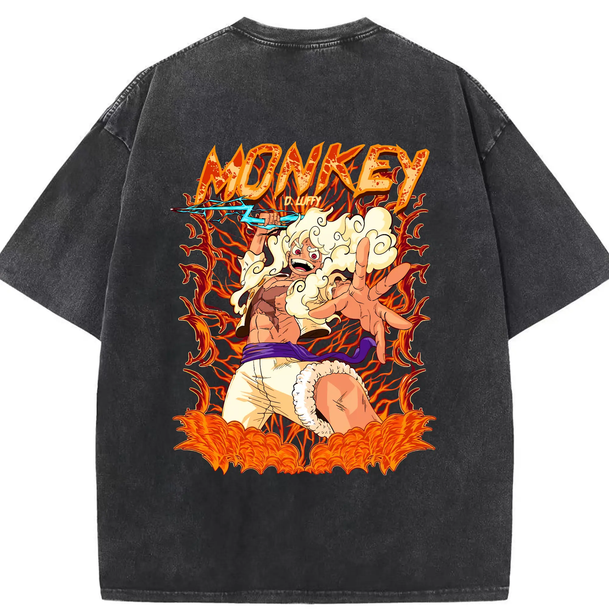 ワンピース グッズ モンキー・D・ルフィ - 綿100％ ヴィンテージ風 半袖Tシャツ ・ 背面プリント ・ 柔らか肌触り ・ 通気性 快適 ・ スポーツ カジュアル 外出用