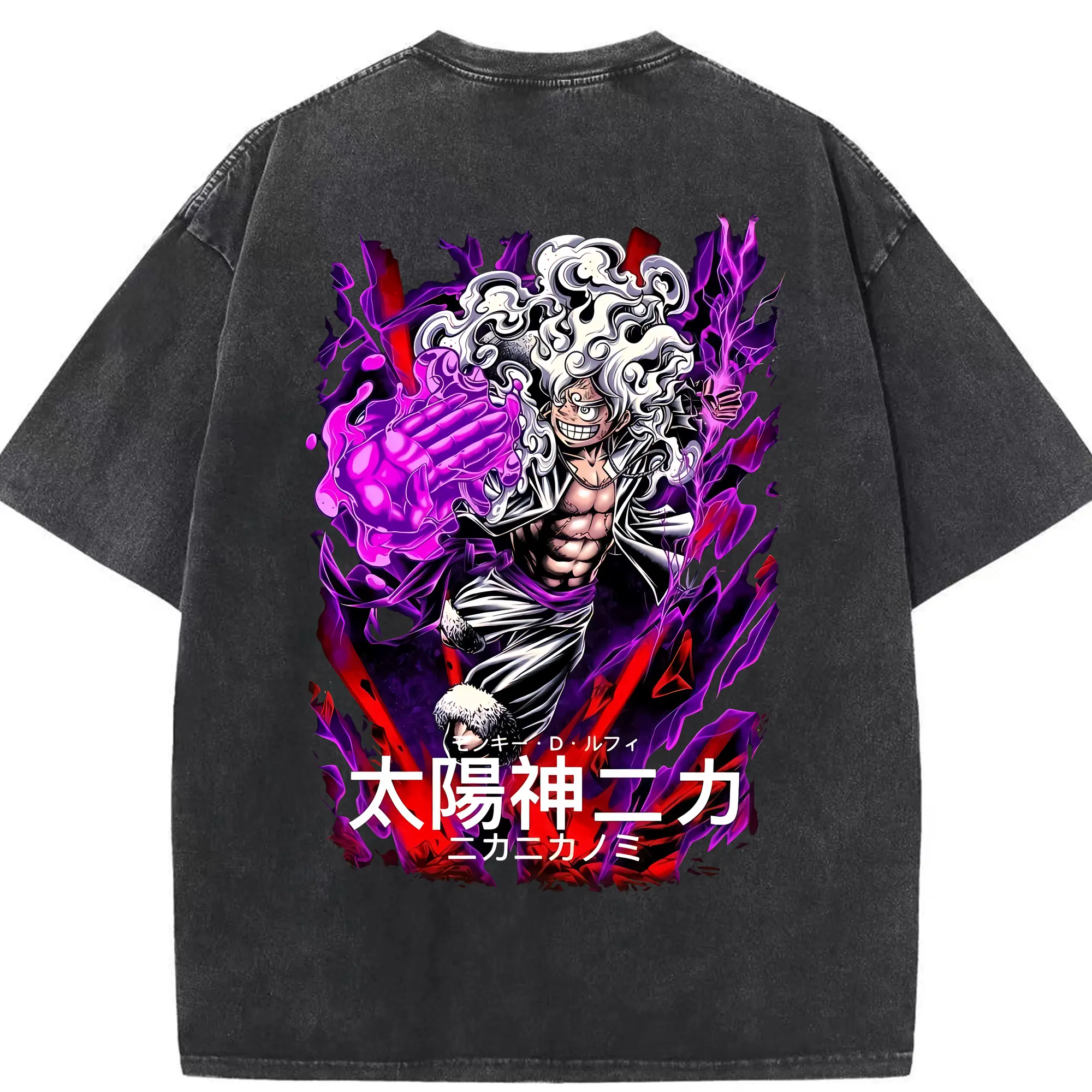 ワンピース グッズ モンキー・D・ルフィ - 綿100％ ヴィンテージ風 半袖Tシャツ ・ 背面プリント ・ 柔らか肌触り ・ 通気性 快適 ・ スポーツ カジュアル 外出用