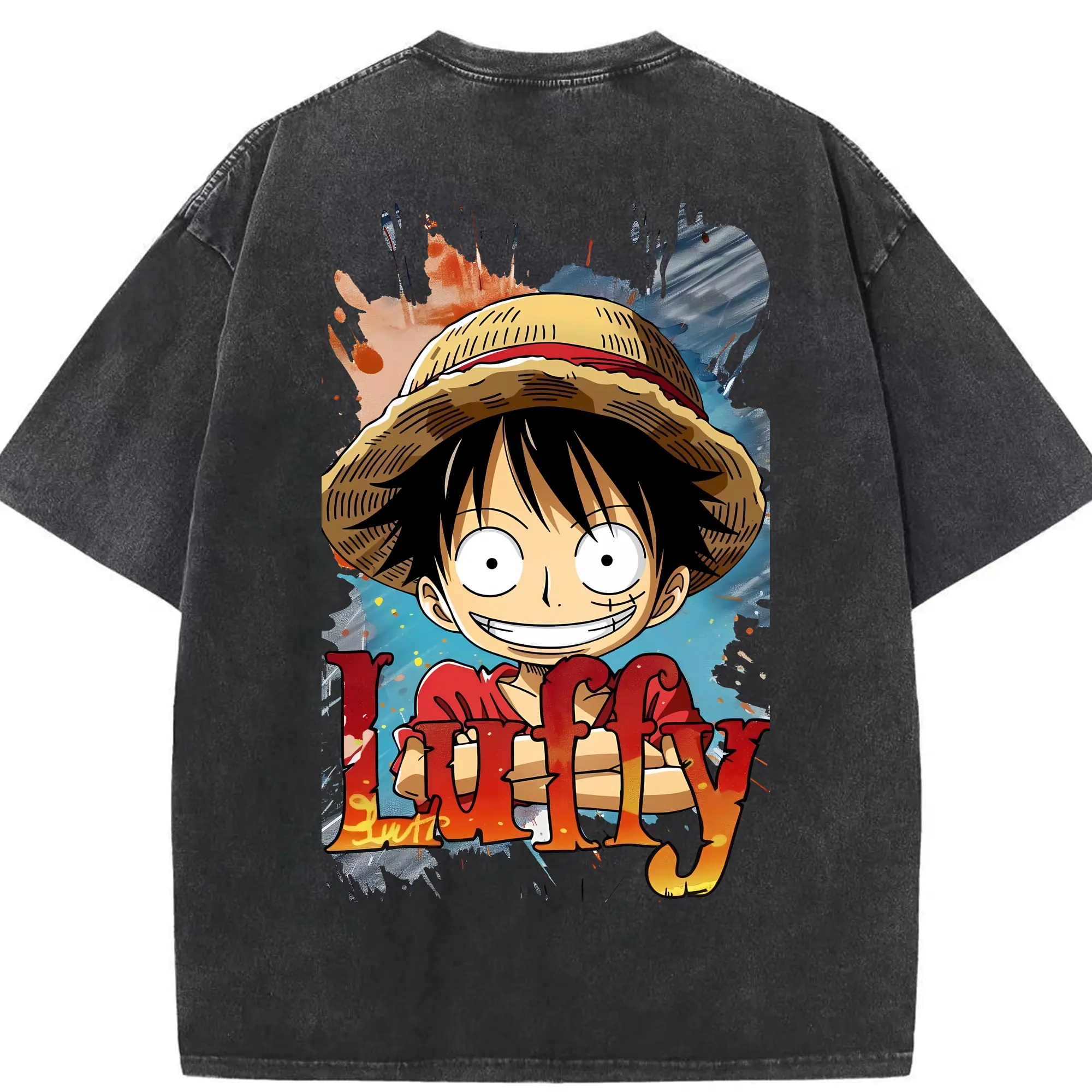 ワンピース グッズ モンキー・D・ルフィ - 綿100％ ヴィンテージ風 半袖Tシャツ ・ 背面プリント ・ 柔らか肌触り ・ 通気性 快適 ・ スポーツ カジュアル 外出用