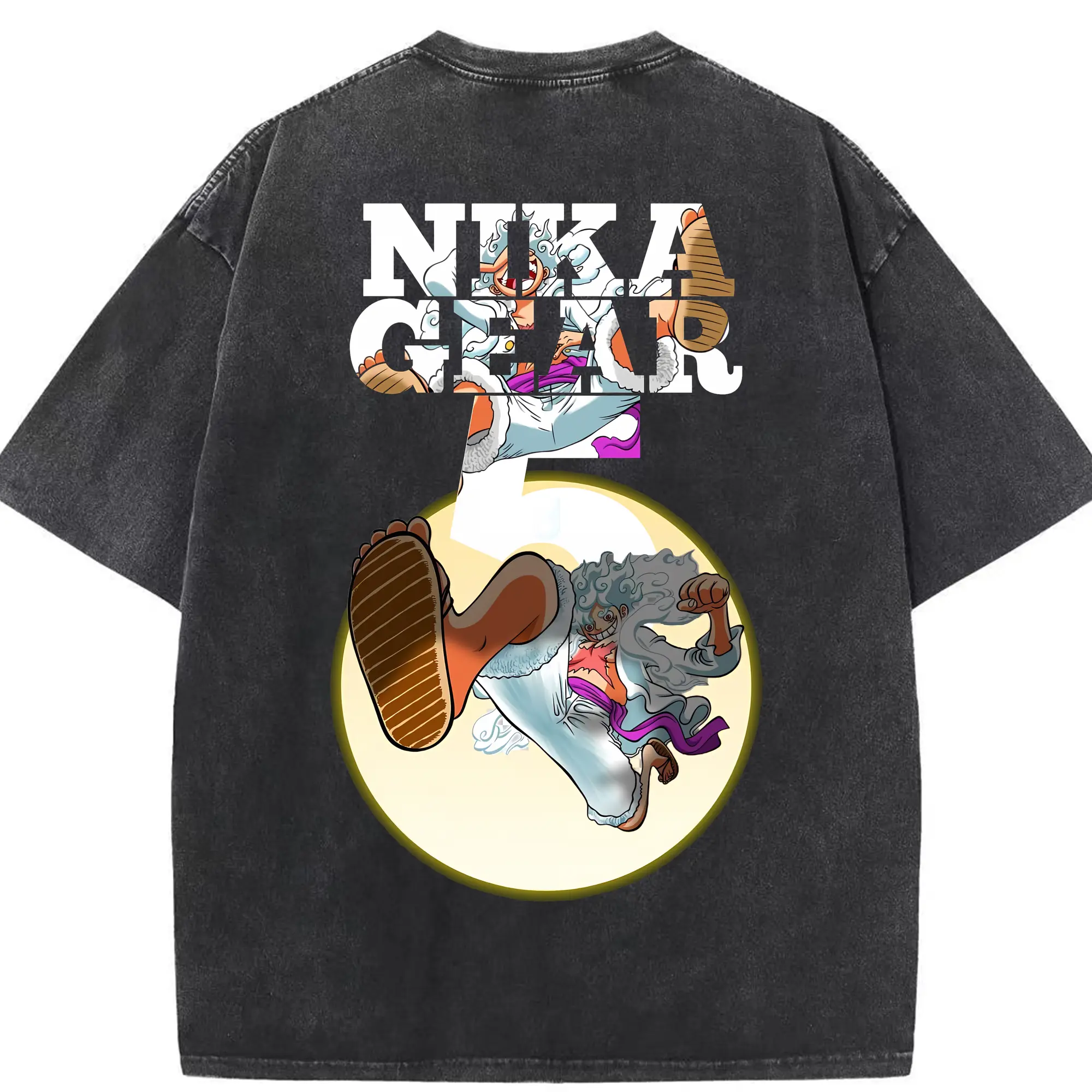 ワンピース グッズ モンキー・D・ルフィ - 綿100％ ヴィンテージ風 半袖Tシャツ ・ 背面プリント ・ 柔らか肌触り ・ 通気性 快適 ・ スポーツ カジュアル 外出用