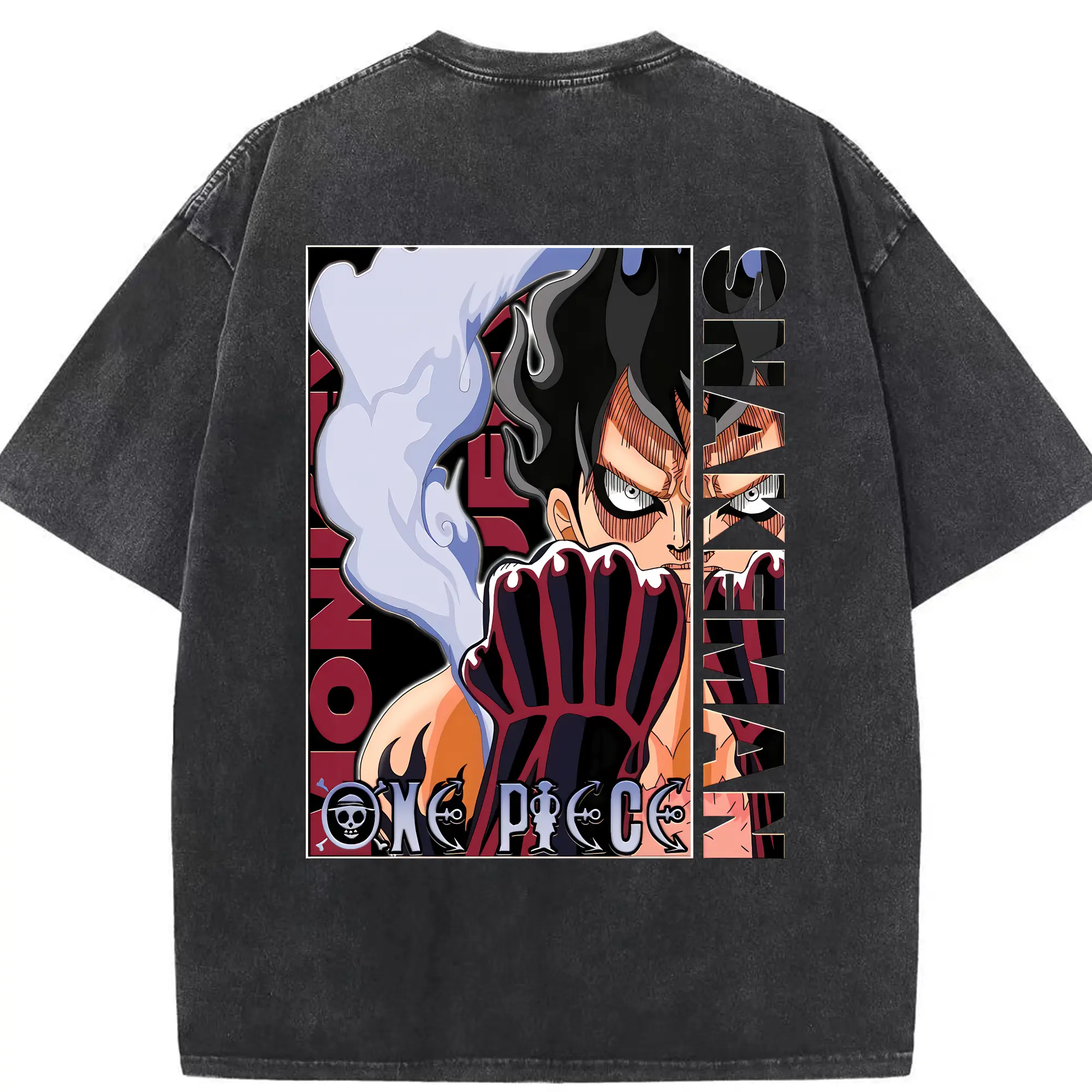 ワンピース グッズ モンキー・D・ルフィ - 綿100％ ヴィンテージ風 半袖Tシャツ ・ 背面プリント ・ 柔らか肌触り ・ 通気性 快適 ・ スポーツ カジュアル 外出用