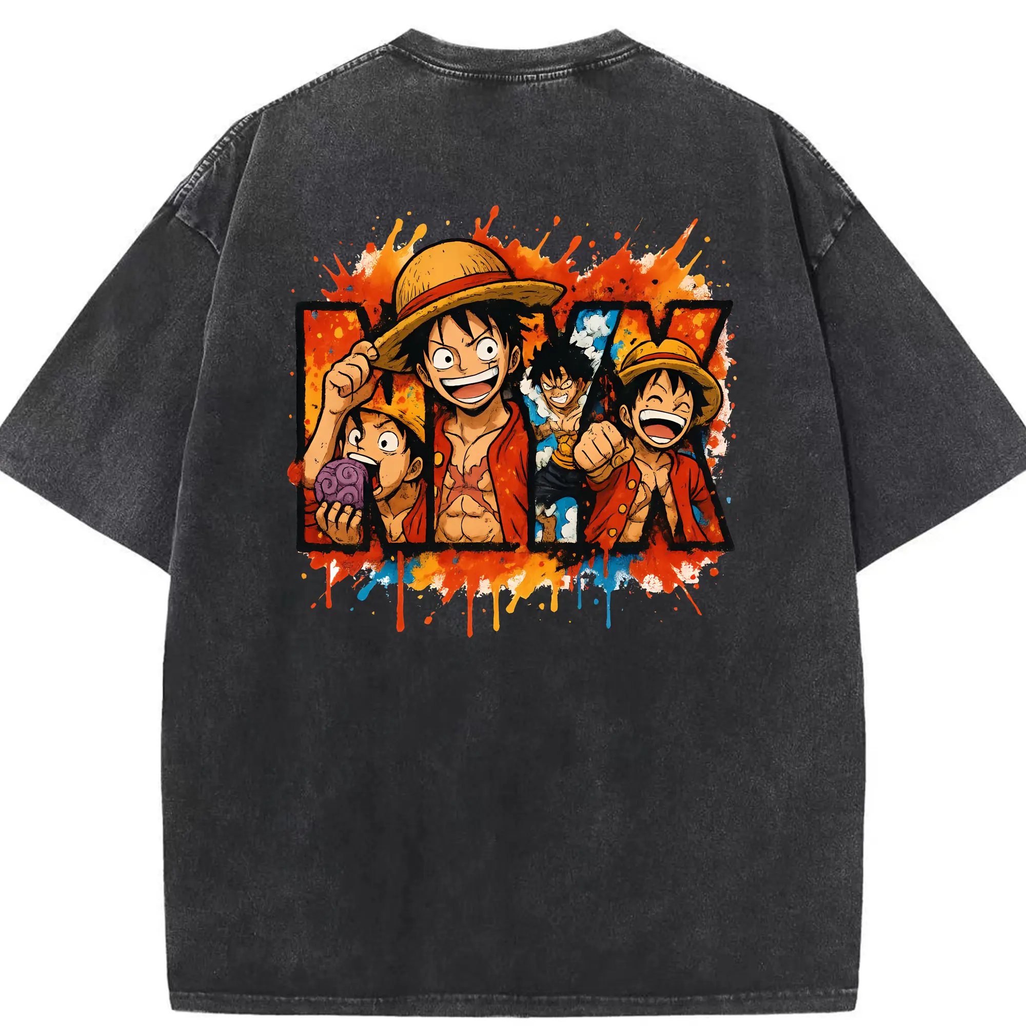 ワンピース グッズ モンキー・D・ルフィ - 綿100％ ヴィンテージ風 半袖Tシャツ ・ 背面プリント ・ 柔らか肌触り ・ 通気性 快適 ・ スポーツ カジュアル 外出用