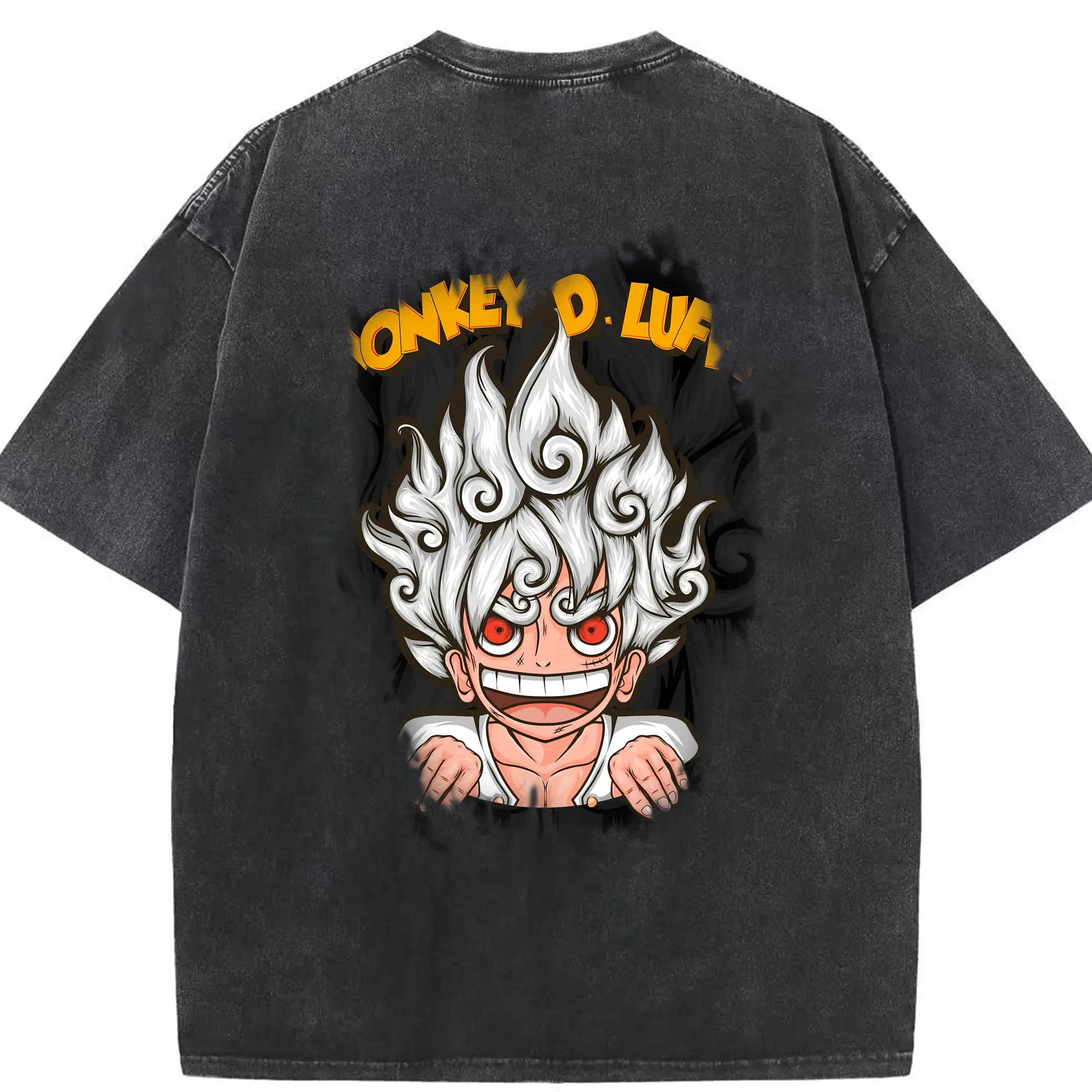 ワンピース グッズ モンキー・D・ルフィ - 綿100％ ヴィンテージ風 半袖Tシャツ ・ 背面プリント ・ 柔らか肌触り ・ 通気性 快適 ・ スポーツ カジュアル 外出用