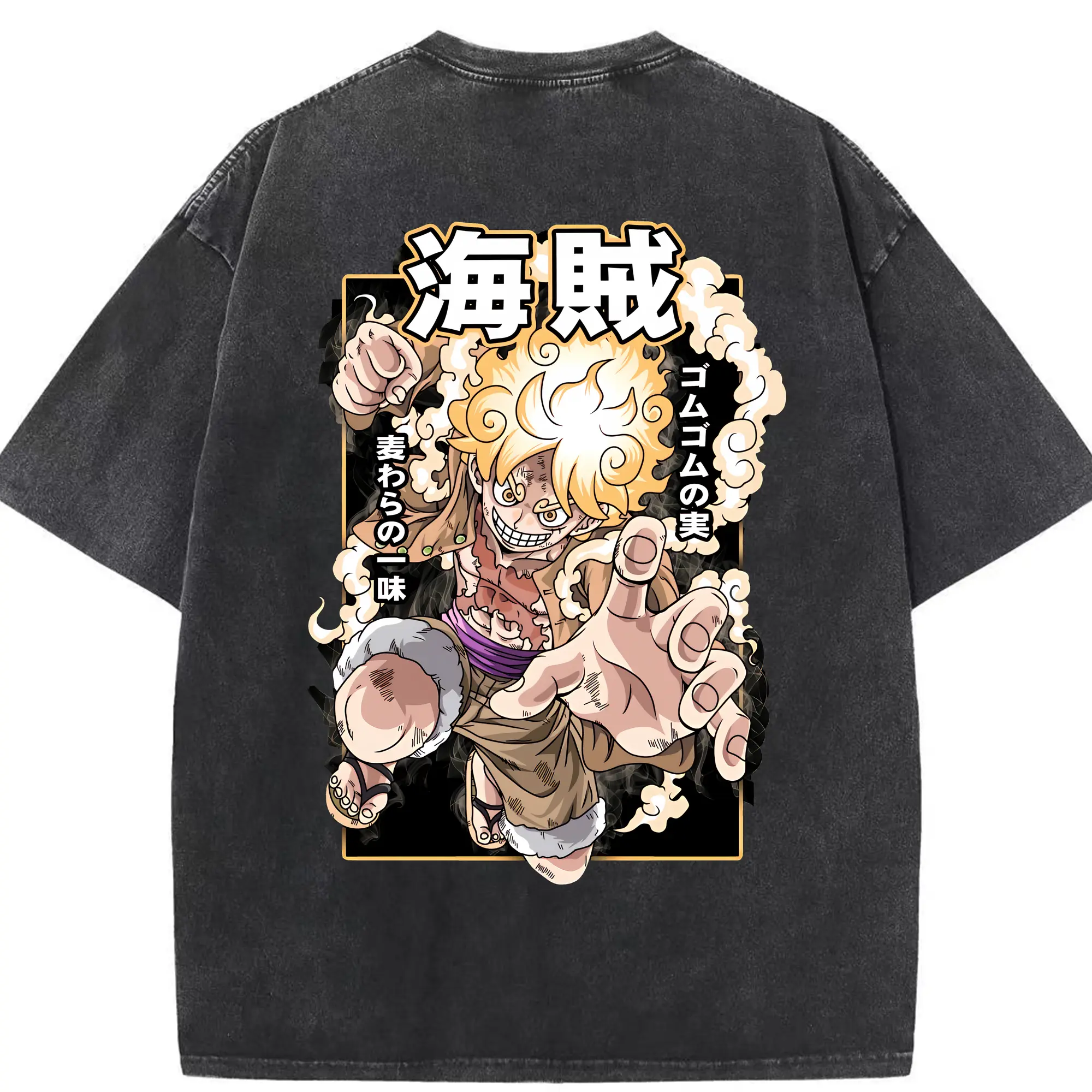 ワンピース グッズ モンキー・D・ルフィ - 綿100％ ヴィンテージ風 半袖Tシャツ ・ 背面プリント ・ 柔らか肌触り ・ 通気性 快適 ・ スポーツ カジュアル 外出用
