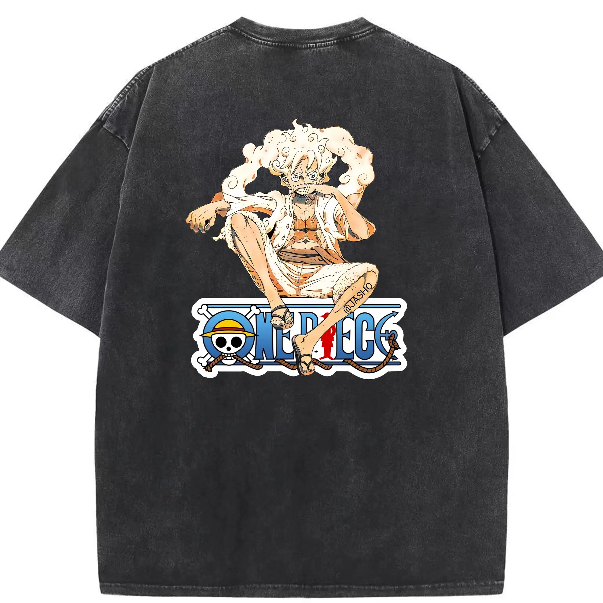 ワンピース グッズ モンキー・D・ルフィ - 綿100％ ヴィンテージ風 半袖Tシャツ ・ 背面プリント ・ 柔らか肌触り ・ 通気性 快適 ・ スポーツ カジュアル 外出用