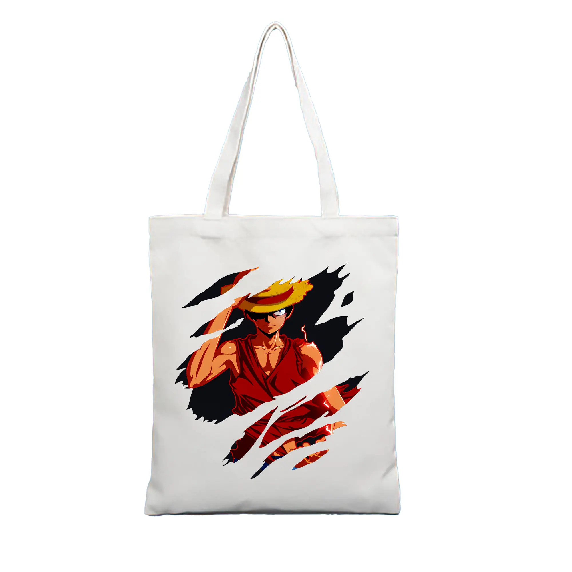 ワンピース グッズ モンキー・D・ルフィ - 縦型キャンバス手提げバッグ（トートバッグ） ・ キャンバス素材 ・ ショッピング用 ・ 軽量 丈夫 お手入れ簡単