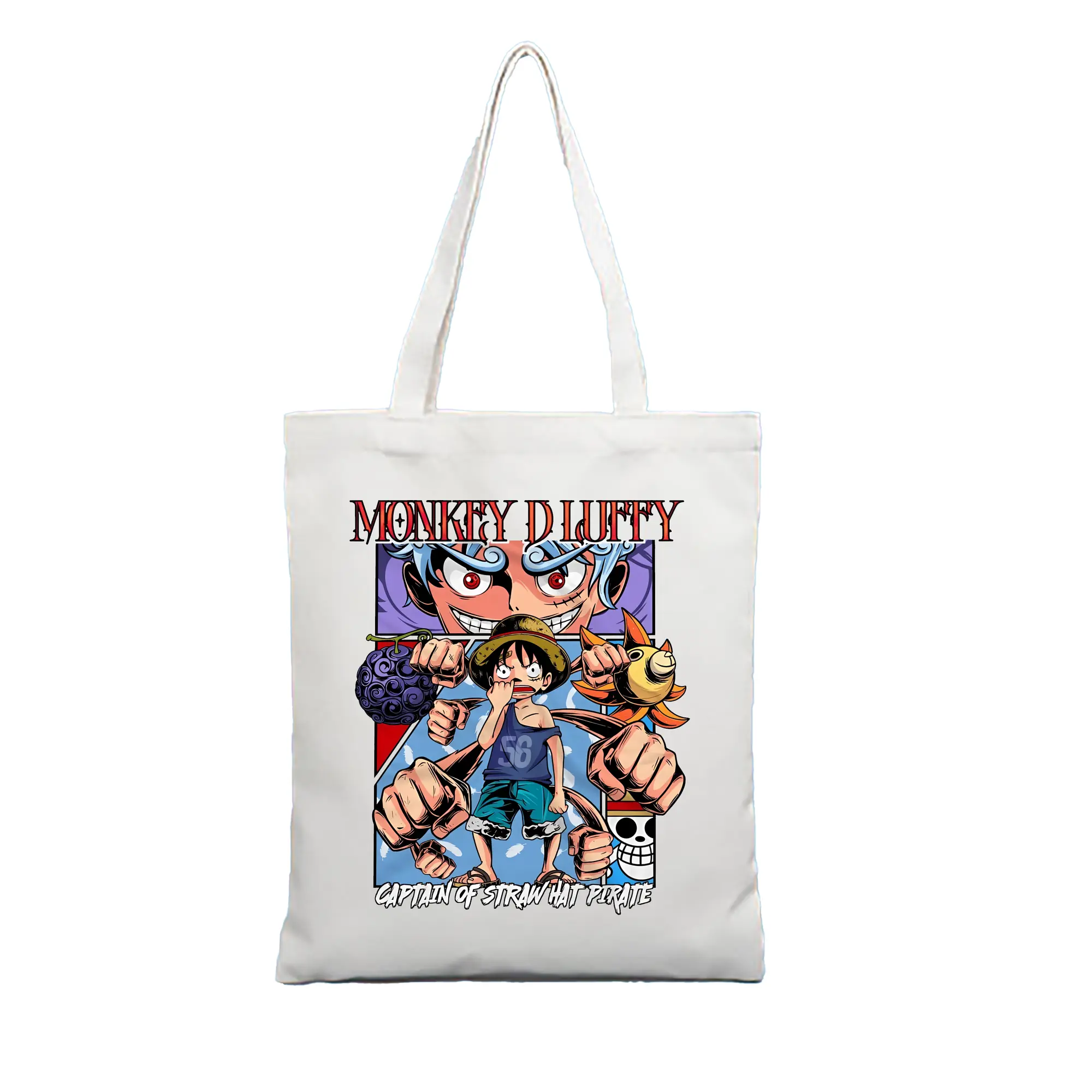 ワンピース グッズ モンキー・D・ルフィ - 縦型キャンバス手提げバッグ（トートバッグ） ・ キャンバス素材 ・ ショッピング用 ・ 軽量 丈夫 お手入れ簡単